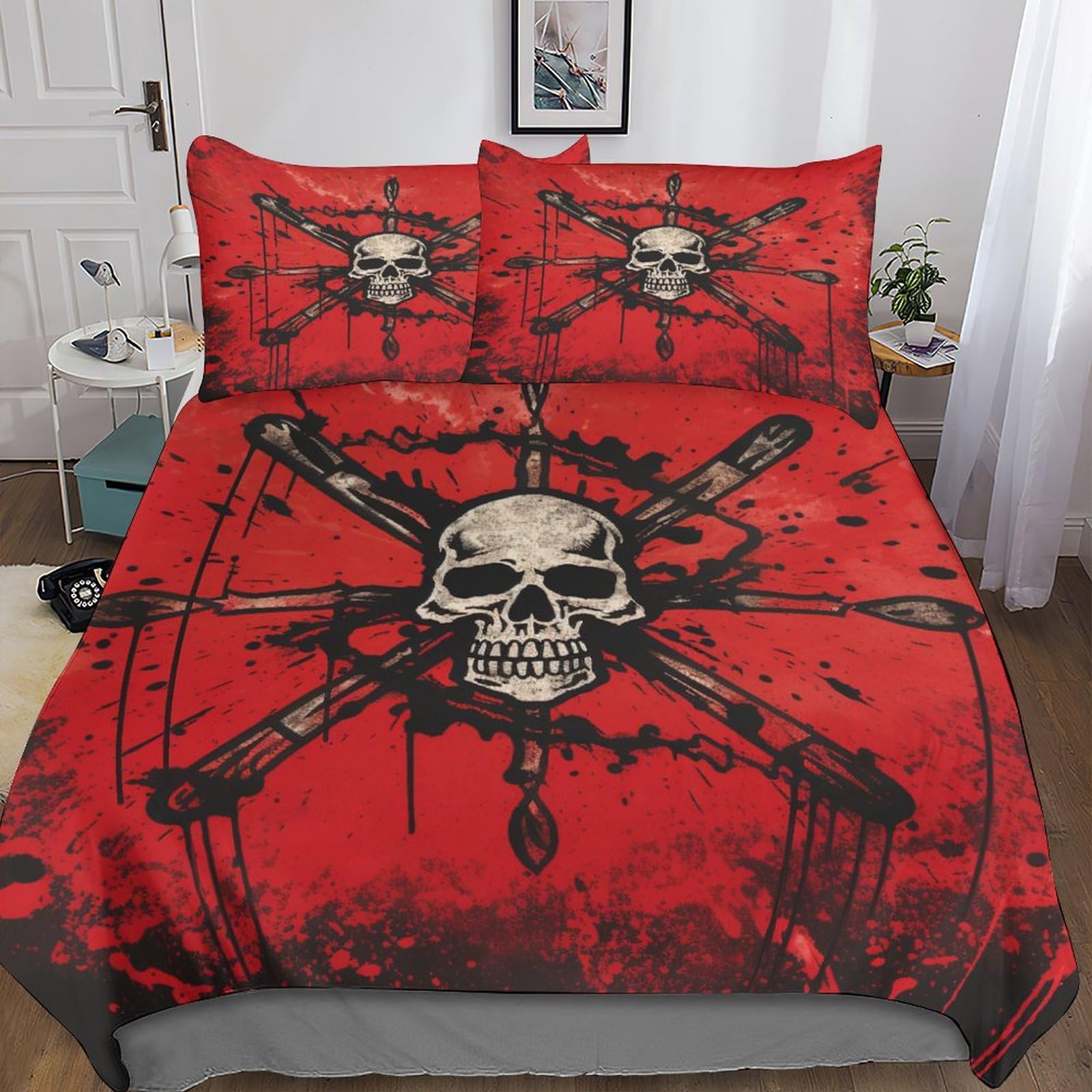 Parure de lit adulte thriller skulls en microfibre 220x240cm avec housse de couette King