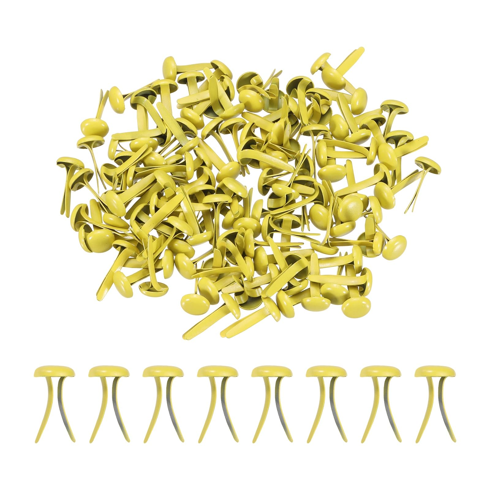PATIKIL 120 Pcs Brads Paper Fasteners, 9 x 5 mm Metal Round Head Split Pins, Prong Brads for Scrapbooking Leather Craft Decorative DIY Supplies, Yellow