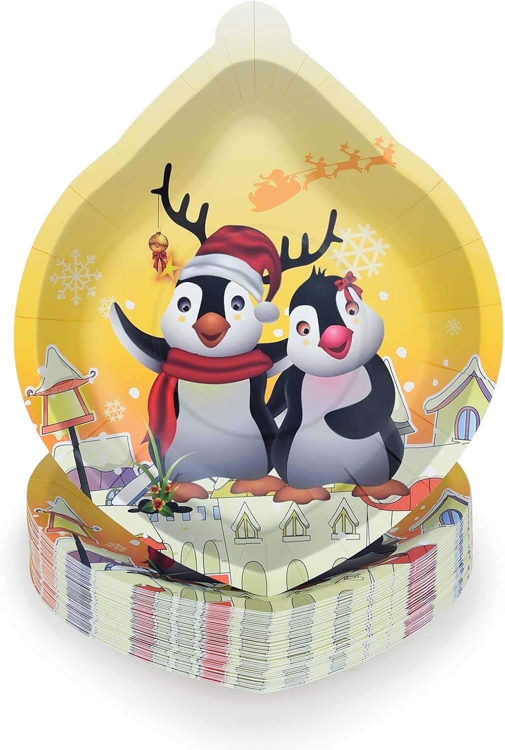 EPHYO 50 Count Christmas Paper Plates Disposable Dinner Party Plates Oval Penguin