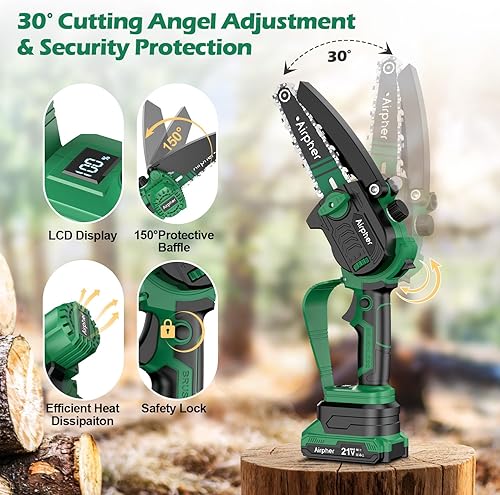 Miniatura 6 de Mini motosierra eléctrica de 6 pulgadas, motosierra eléctrica sin escobillas mejorada, 2 baterías de 21 V 2000 mAh, motosierra eléctrica portátil de