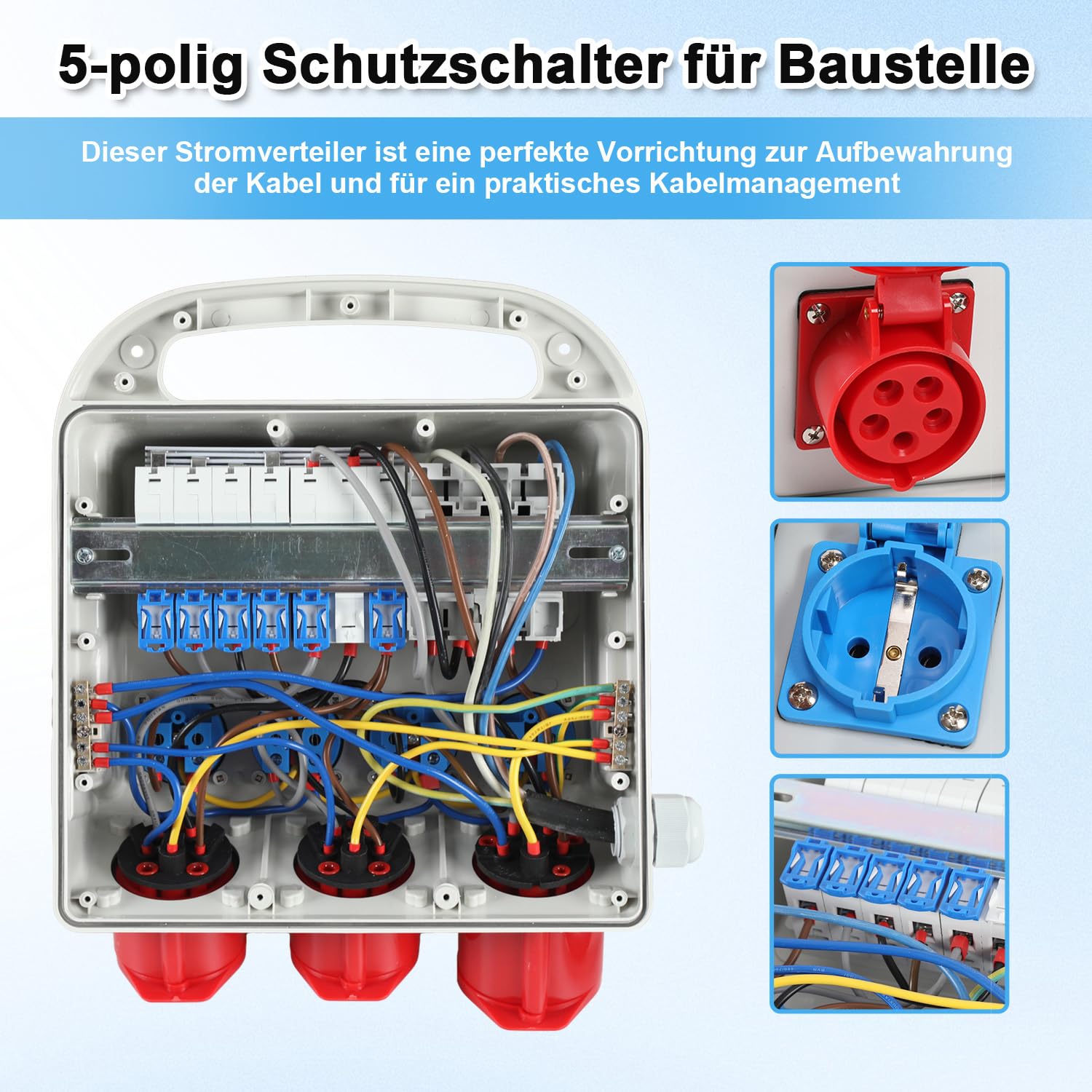 Daromigo Distributore di corrente 32 A, 4 x 230 V Schuko, 2 x CEE 16 A, 1 x