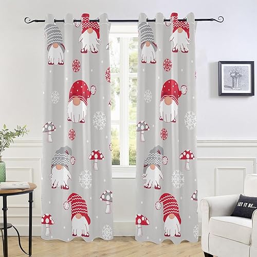 Christmas Santa Gnomes Blackout Curtains for Bedroom Thermal Insulated Grommet Black Out Curtains Sliding Door Curtains Drapes for Living Room