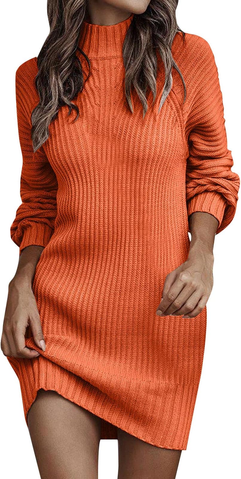Women's Pullover Knitted Dress Long Turtleneck Long Sleeve Solid Winter Knitted Jumper Dress Cable Knit A Line Dress Knee-Length Black