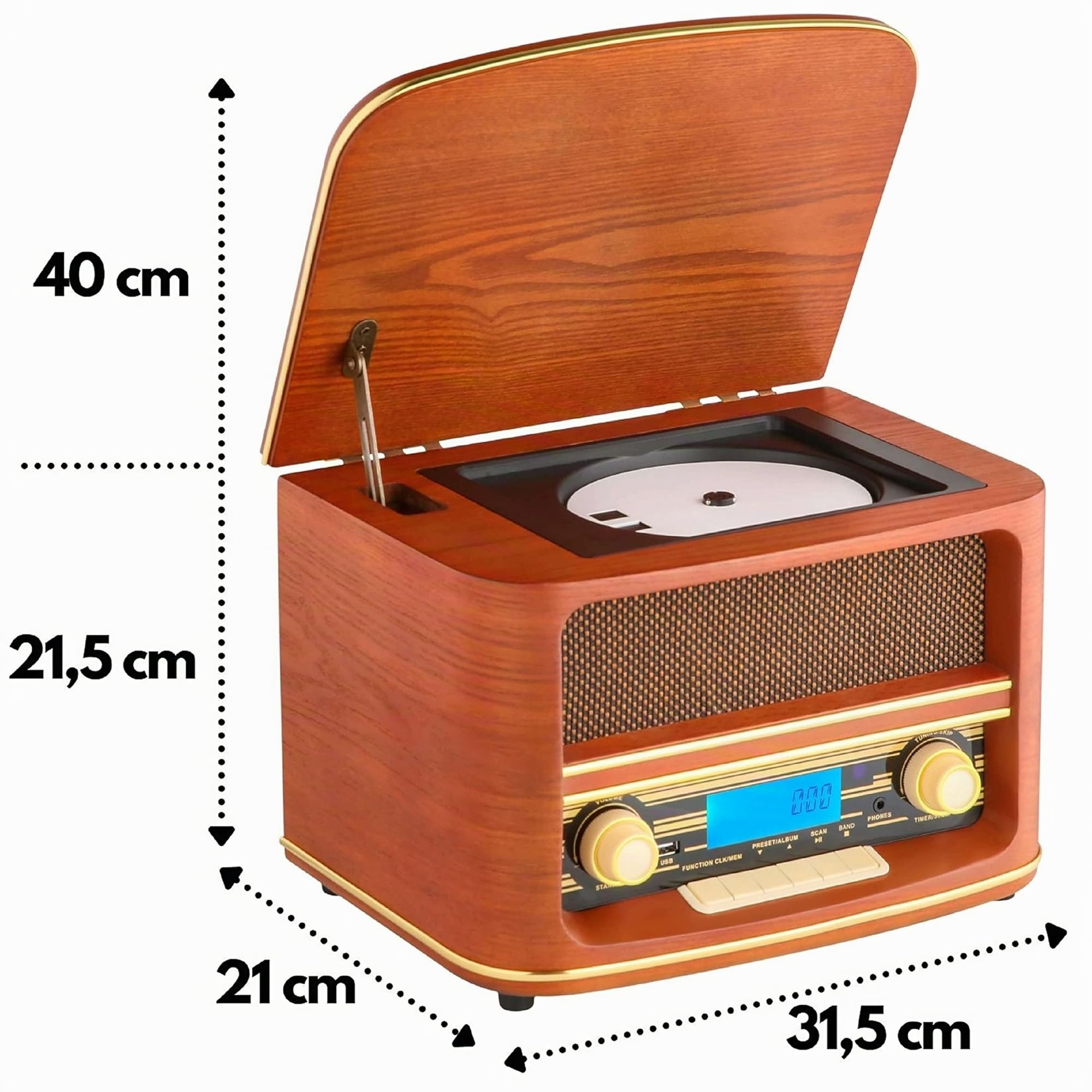 Radio rétro Bluetooth avec CD, USB et écran LCD