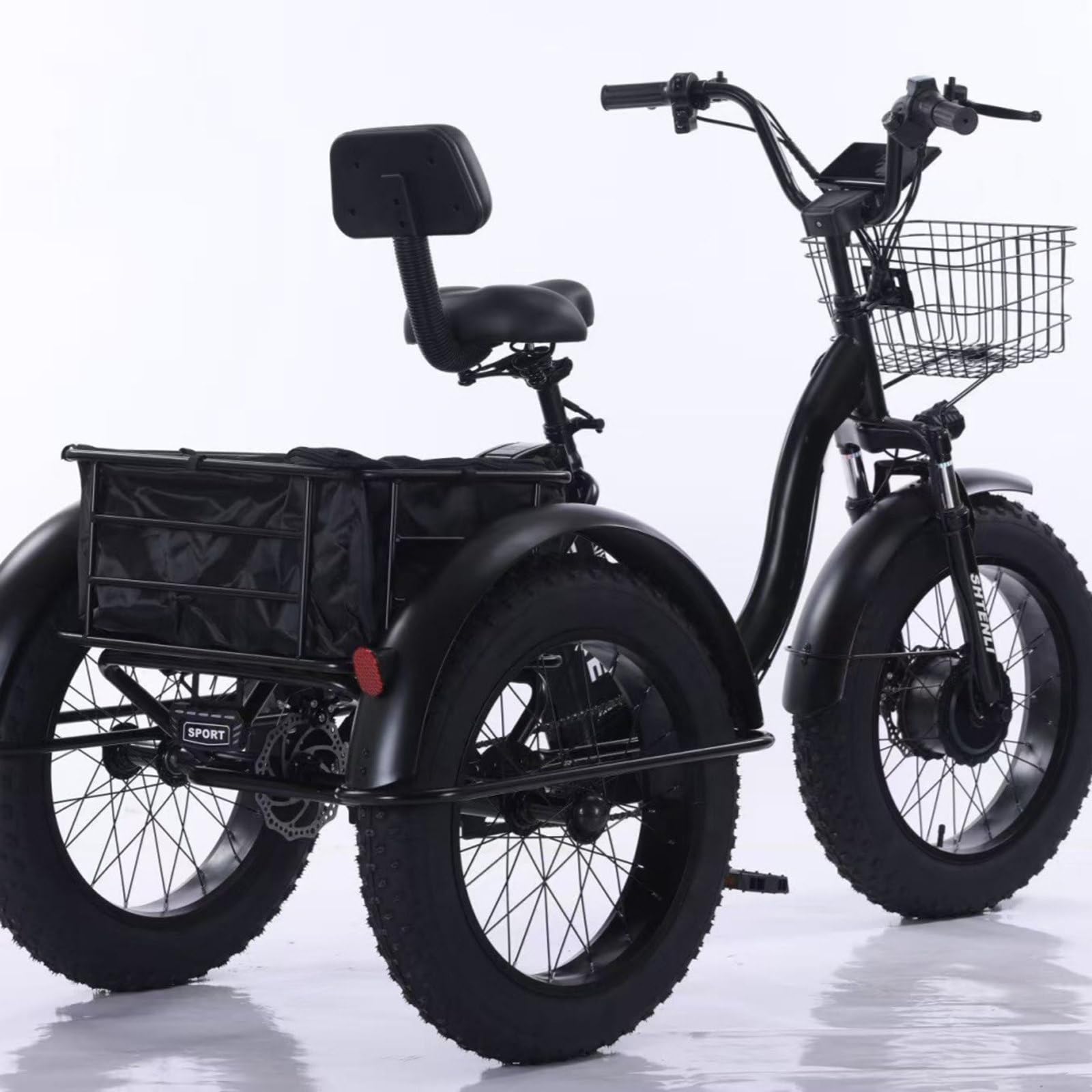 Triciclo elettrico per adulti, pieghevole, pneumatici Anchos 20" X4.0, batteria 48V 12Ah, autonomia massima 40 km, carico massimo 140 kg, 7 velocità, ideale per grandi e trasporti