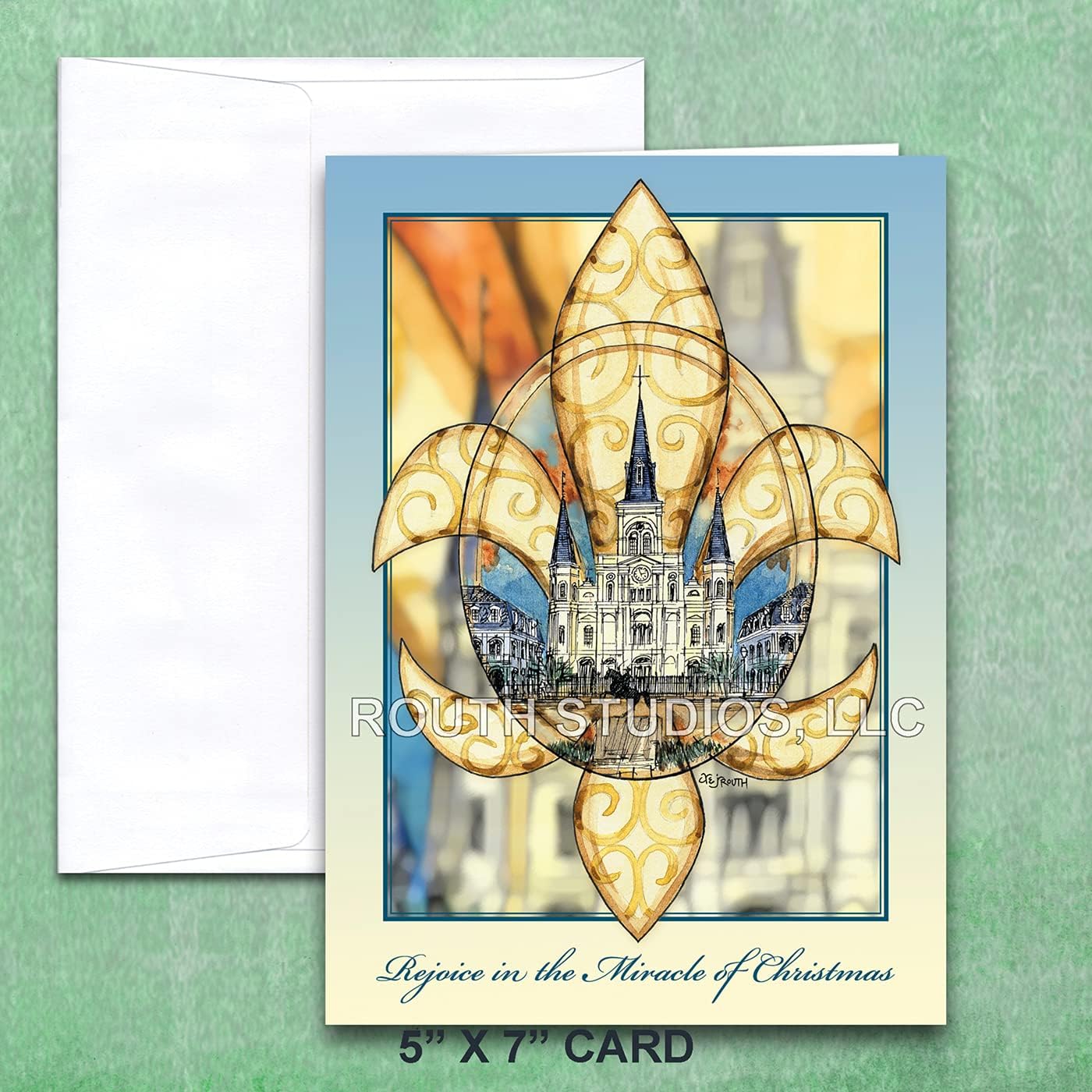 The ROUTH COLLECTION Louisiana Christmas Card with Recipe - St. Louis Cathedral Fleur-de-lis