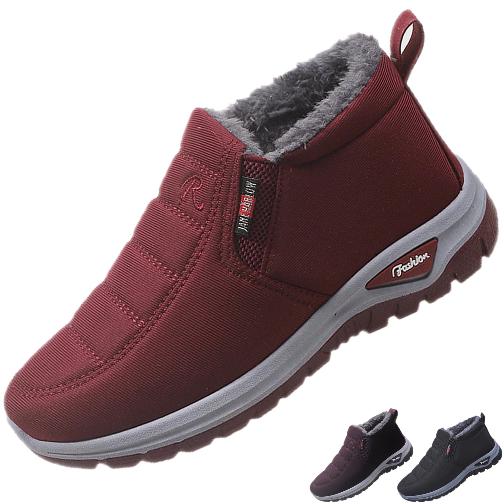Womens Fur Lined Waterproof Slip On Winter Snow Boots Comfortable Warm Outdoor Lightweight Breathable Non-slip Short Boot for