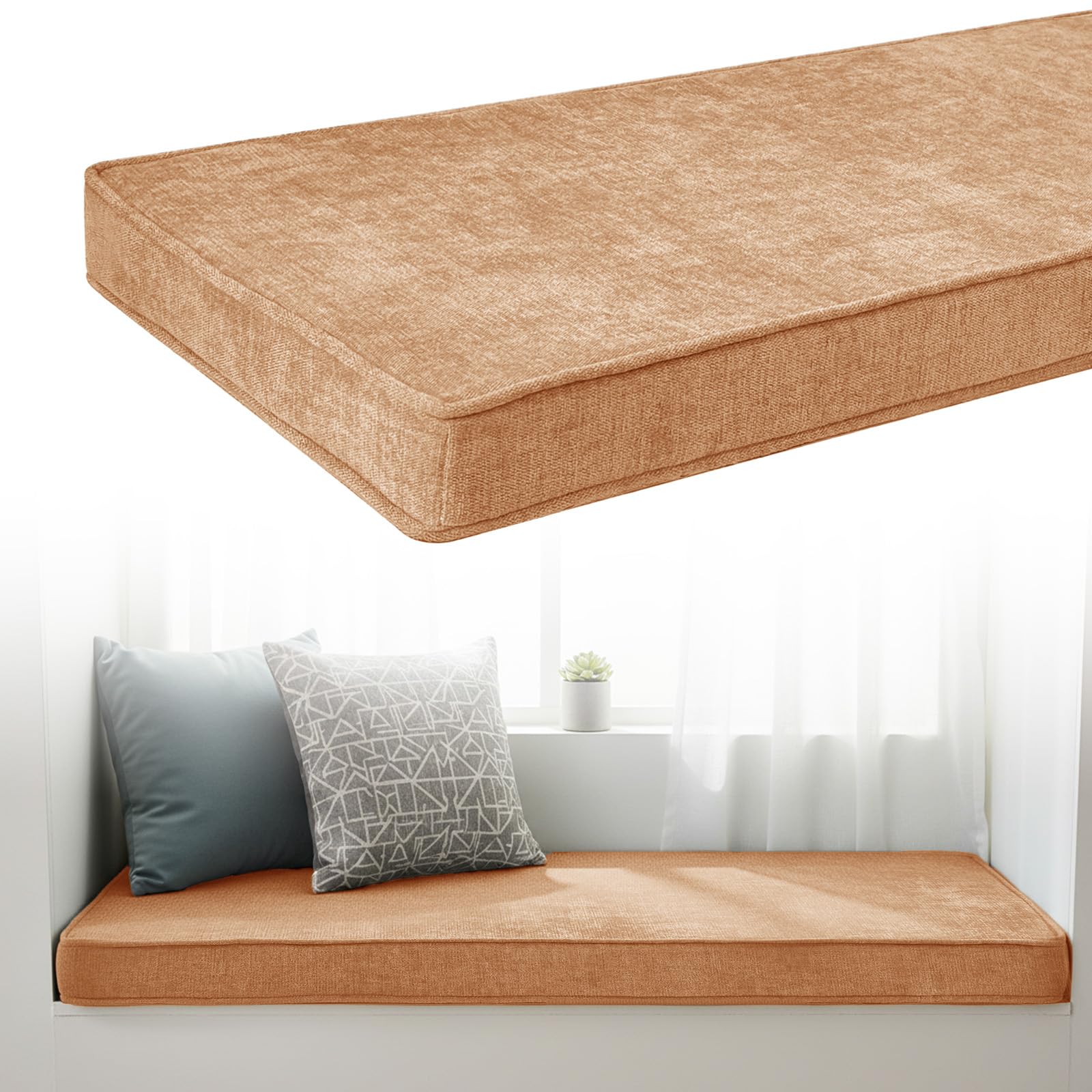 Chenille Bench Cushion 5cm Thick, Anti-Slip Bay Window Seat Pad 165x60x5cm