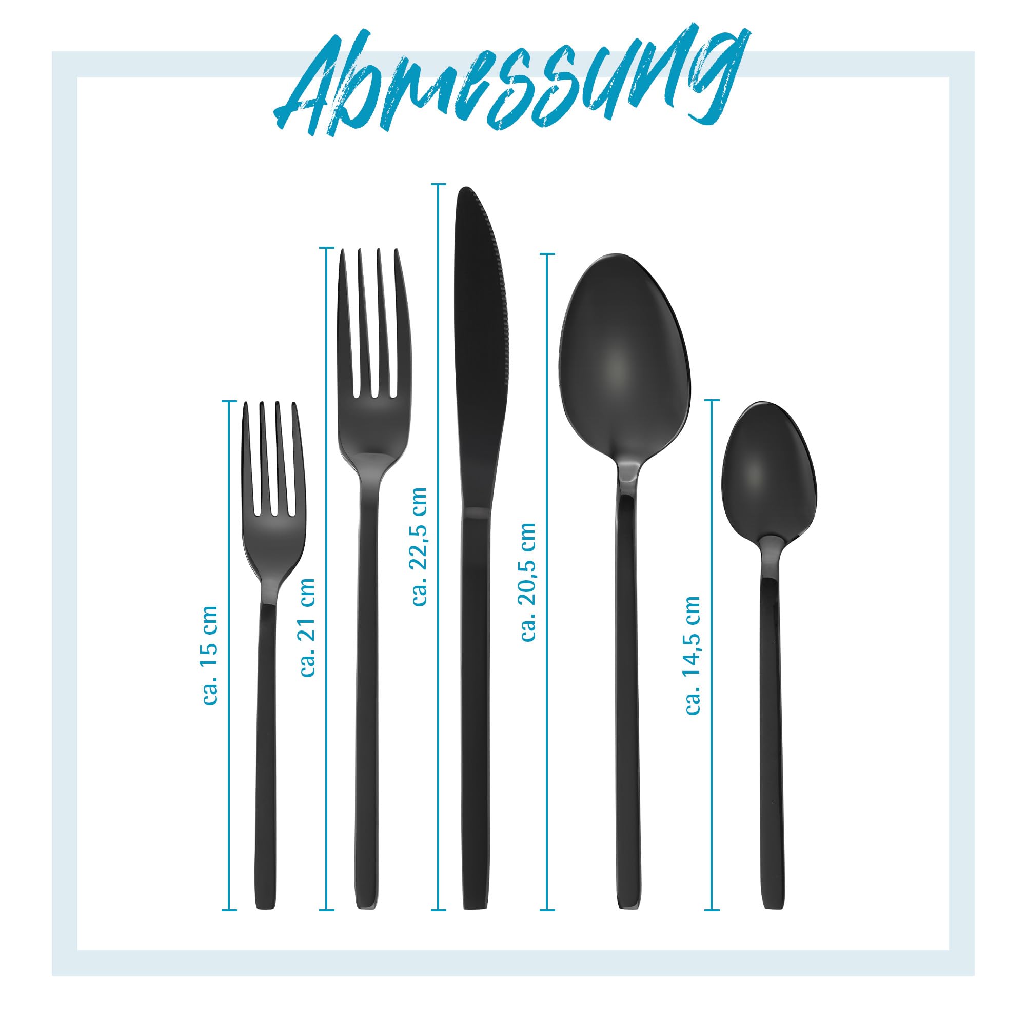 GRÄWE Besteck schwarz, Besteck-Set für 6 Personen, 30-teilig, Edelstahl Tafelbesteck, Essbesteck spülmaschinengeeignet, titanbeschichtet, Serie Lissabon