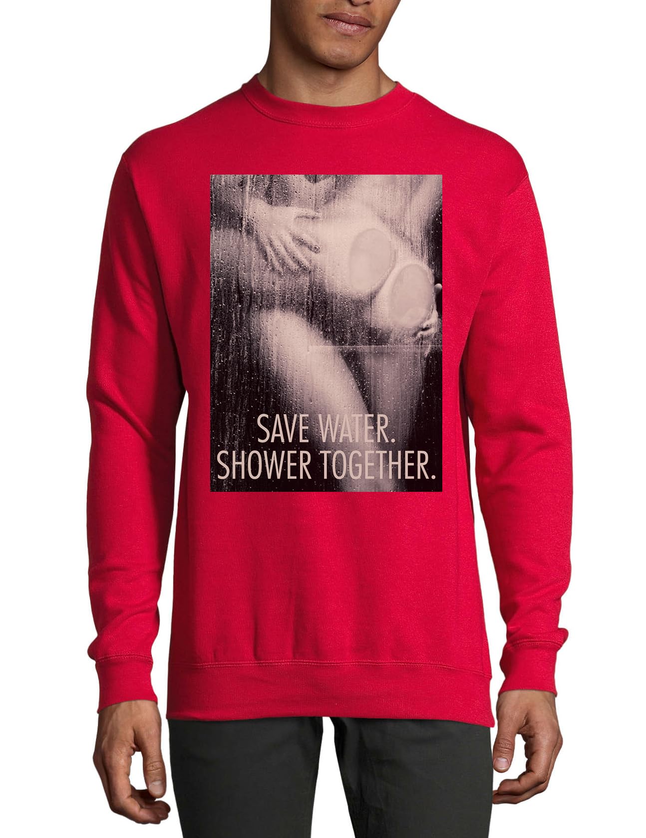 Pull en coton rouge Pull avec slogan amusant Save Water Shower Together