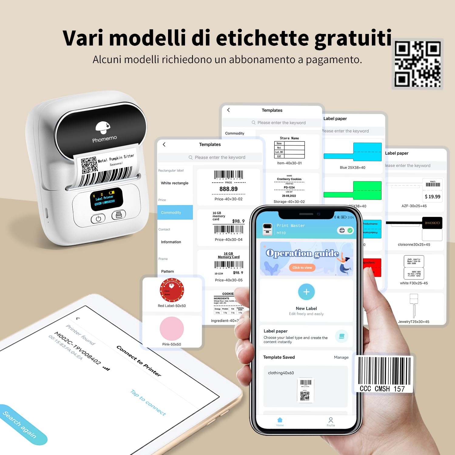 Phomemo Etichettatrice M110 Bluetooth Stampante Etichette Adesive, Stampante Termica Portatile Compatibile con iOS Android e PC, per Piccole Imprese, Negozio, Logo, Cucina, Indirizzo,Negozio