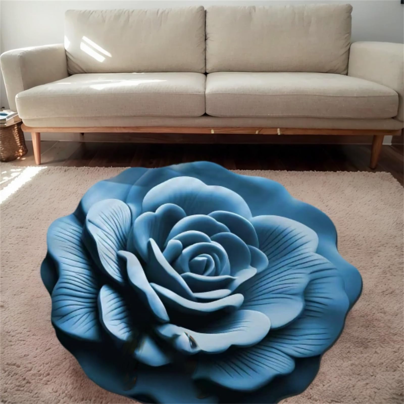 Tappetino in peluche floreale e terra di diatomee, con vista 3D, a forma di fiore, tappetino antiscivolo assorbente per bagno, cucina, soggiorno, ad asciugatura rapida, facile da pulire (blu, 80 x 80