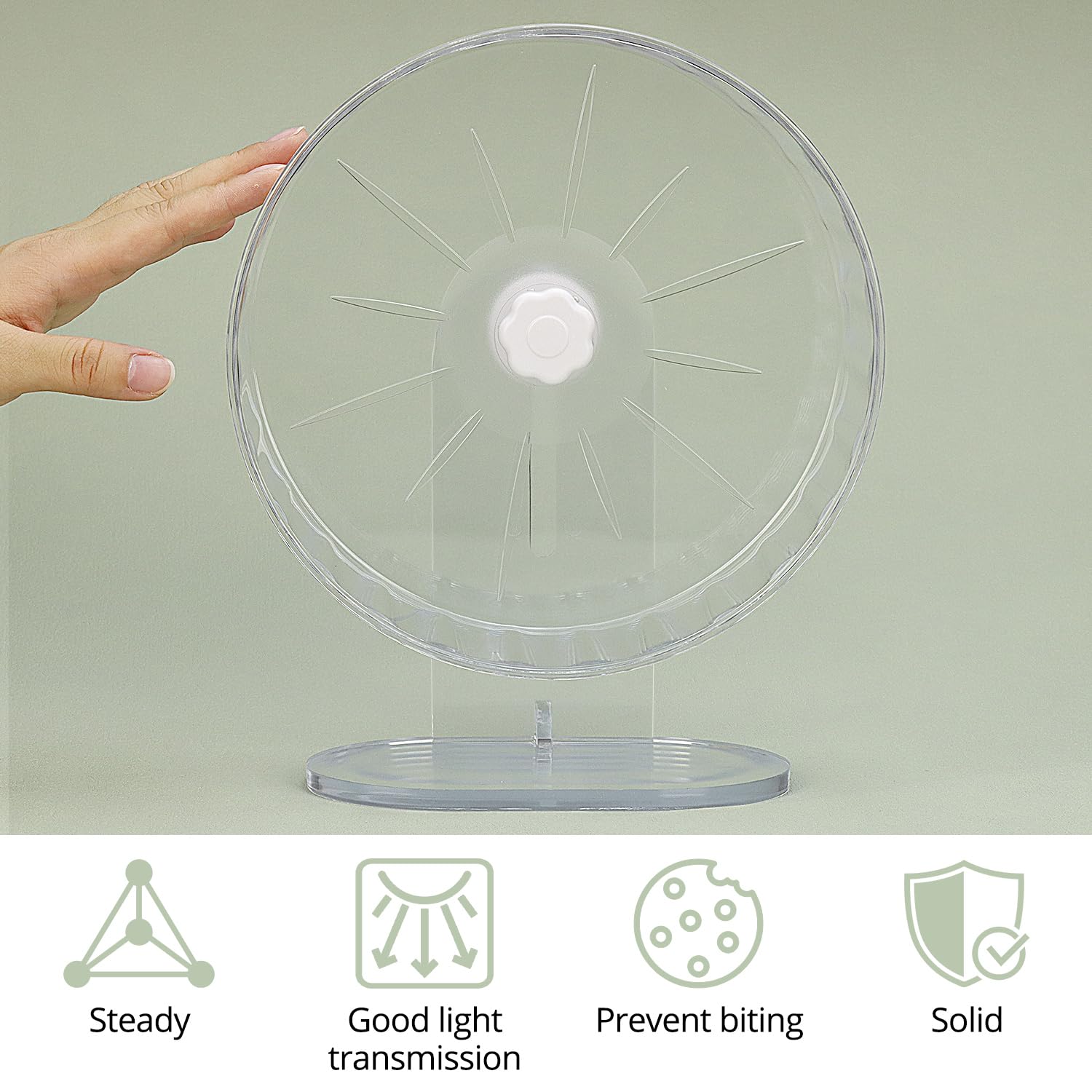 QWORK® Ruota per Criceti Silenziosa, 22 cm - Antiscivolo con Supporto Regolabile per Criceti, Topi, Gerbilli e Roditori - in Acrilico Trasparente