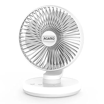 AGARO Alpha Desktop Fan with Light, 6 Inches, 4 Speeds, Oscillating Table Fan, Brushless Motor, Wide Angle Adjustment, USB Rechargeable, Ultra Quiet, Personal Mini Fan for Home Office Bedroom, White - image, photos