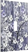 Vista 151 de Cubierta de interruptor de luz de 3 cuadrillas con diseño de flores azules púrpuras, cubierta de placa de pared de triple palanca, arbustos florales