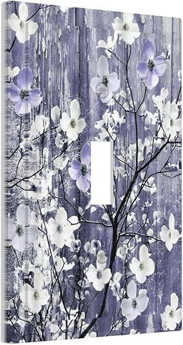 Miniatura 151 de Cubierta de interruptor de luz de 3 cuadrillas con diseño de flores azules púrpuras, cubierta de placa de pared de triple palanca, arbustos florales