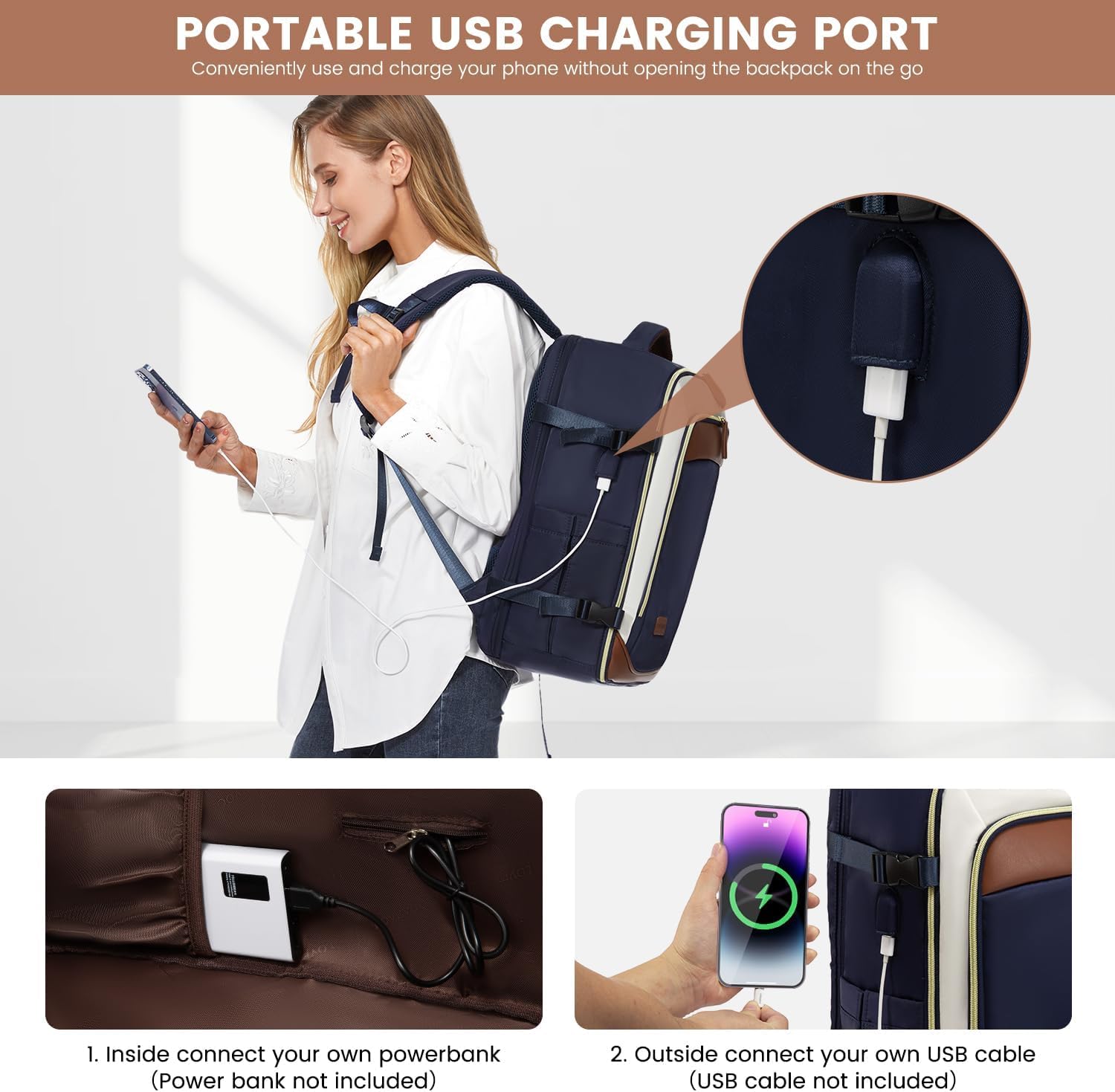 LOVEVOOK Travel Backpack for Women, 40L Carry On Backpack with 3 Packing Cubes,TSA Personal Item Travel Bag Airline Approved, Water Resistant Weekender Overnight Luggage Daypack, Fits 17 Inch Laptop - Image 7