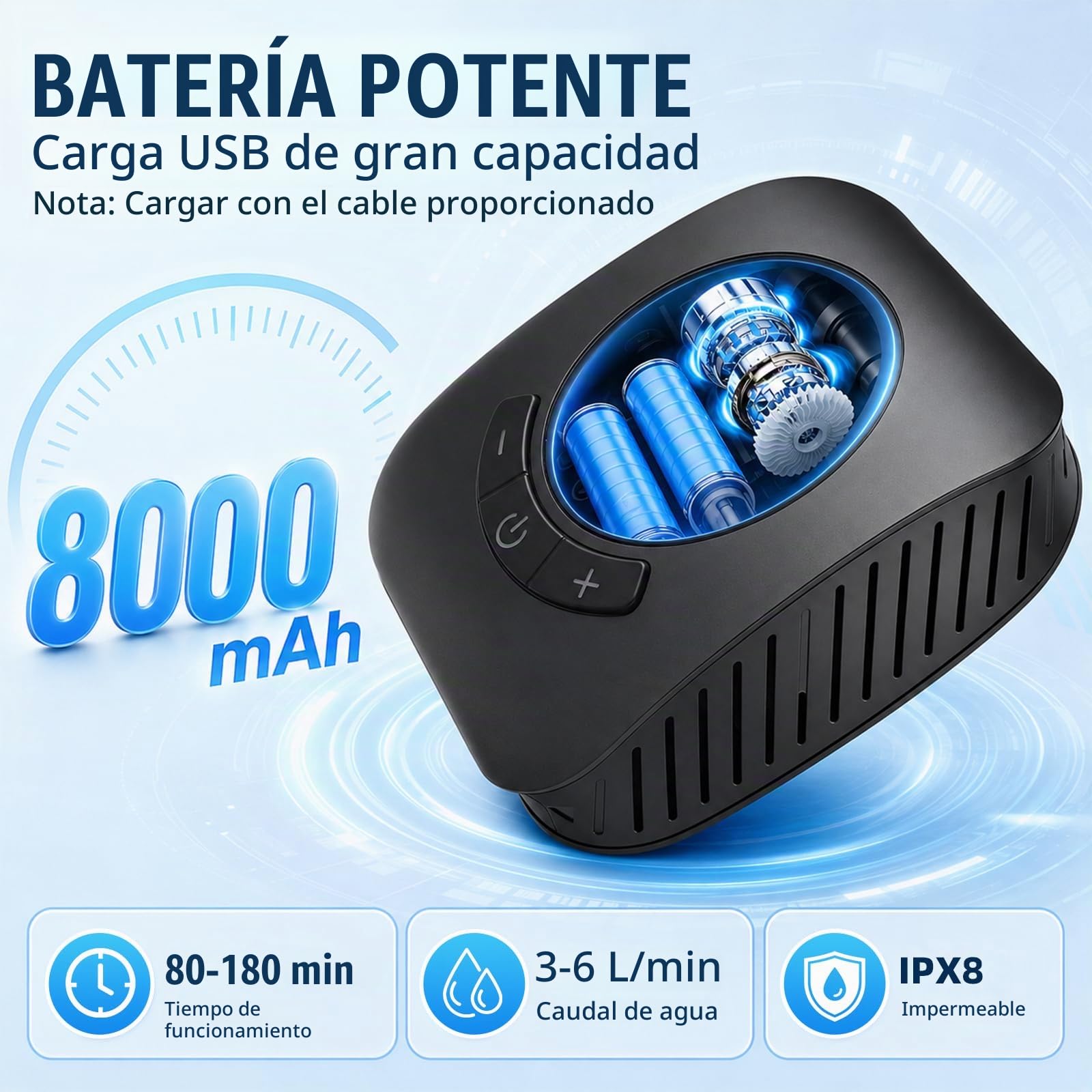 Ducha Portatil Camping con Cubo Plegable 20L, 8000mAh Recargable Ducha Camper con Pantalla de Temperatura Modo de 5 Velocidad Bomba Eléctrica IPX7 para Acampar Jardín Lavado de Coches Mascotas
