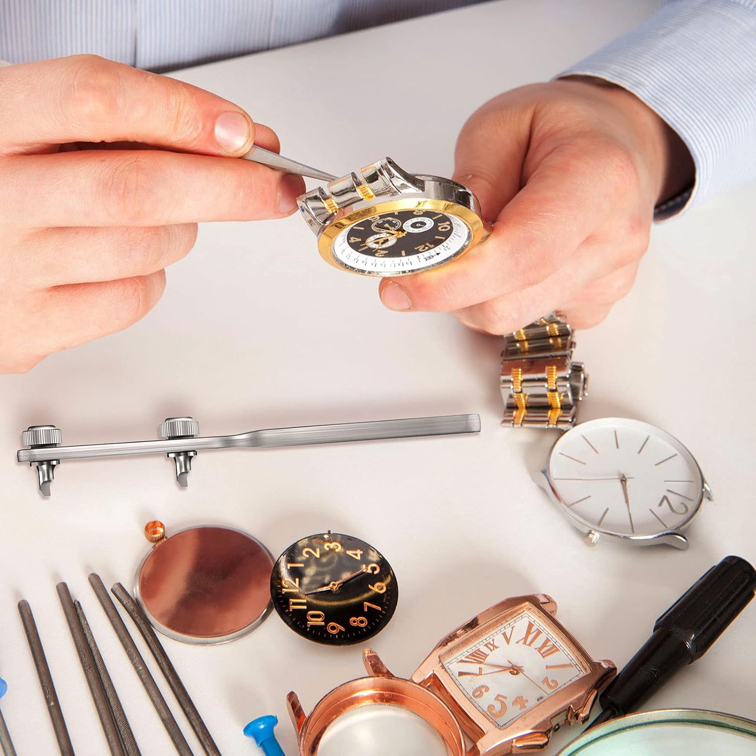 2 Piece Adjustable Watch Back Case Opener Kit Stainless Steel 58 mm and 50 mm Alloy Wrench Type Watch Back Cover Opener Watch Back Remover Tool for Battery Replacement Watch Repair : Clothing, Shoes & Jewelry