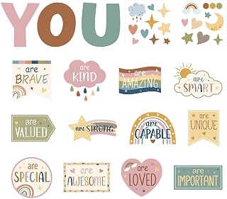 COCHIE Motivational Inspirational Bulletin Board Decorations Set, 37PCS Positive Saying Classroom Must Have, Affirmation Station Paper Cutout Classroom Decor Posters for Wall Door Window (Boho)