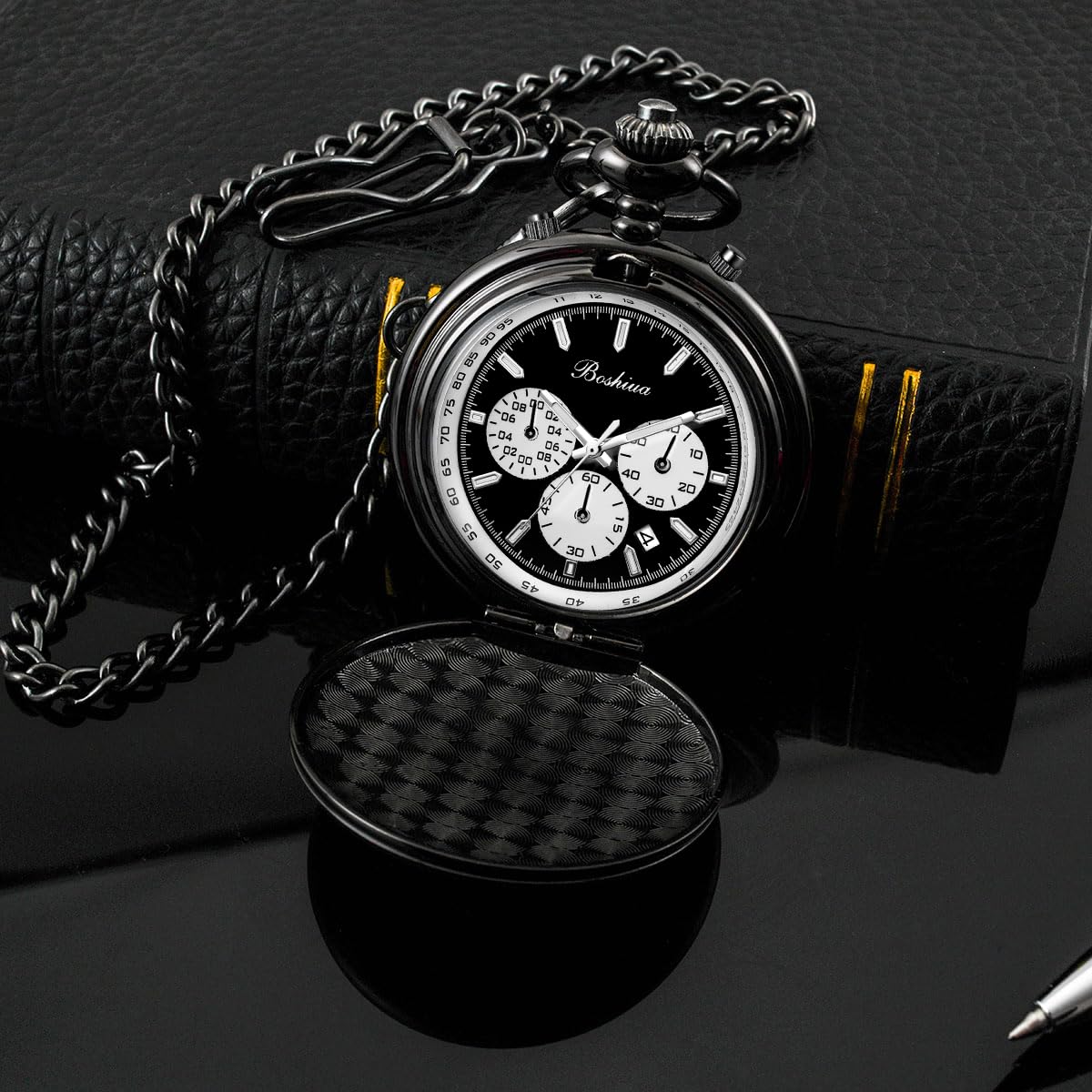BOSHIYA Orologio da tasca al quarzo liscio da uomo, multifunzionale, cronografo, classico, vintage, per uomo e donna, con catena, regalo di Natale, laurea, compleanno, festa del papà,