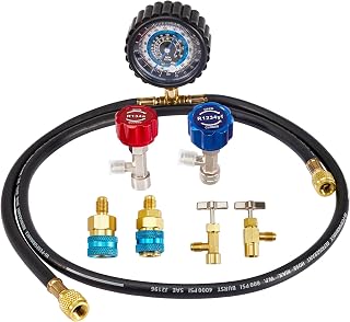 Pindex Kit de Recarga de Refrigerante R1234YF R134A R404A, AC Doctor para Recarga de Aire Acondicionado Coche, kit Manometro con Adaptador de Acoplamiento Rápido