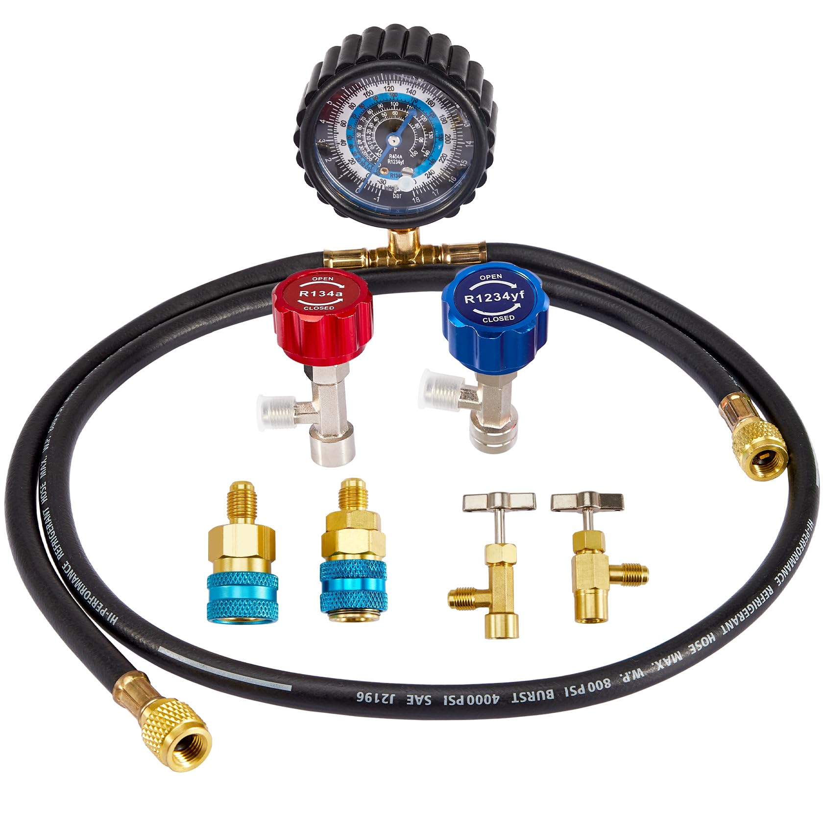 Pindex Kit de Recharge Clim Auto R1234YF, Kit R134A de Recharge pour Climatisation de Voiture, avec Raccord Climatisation