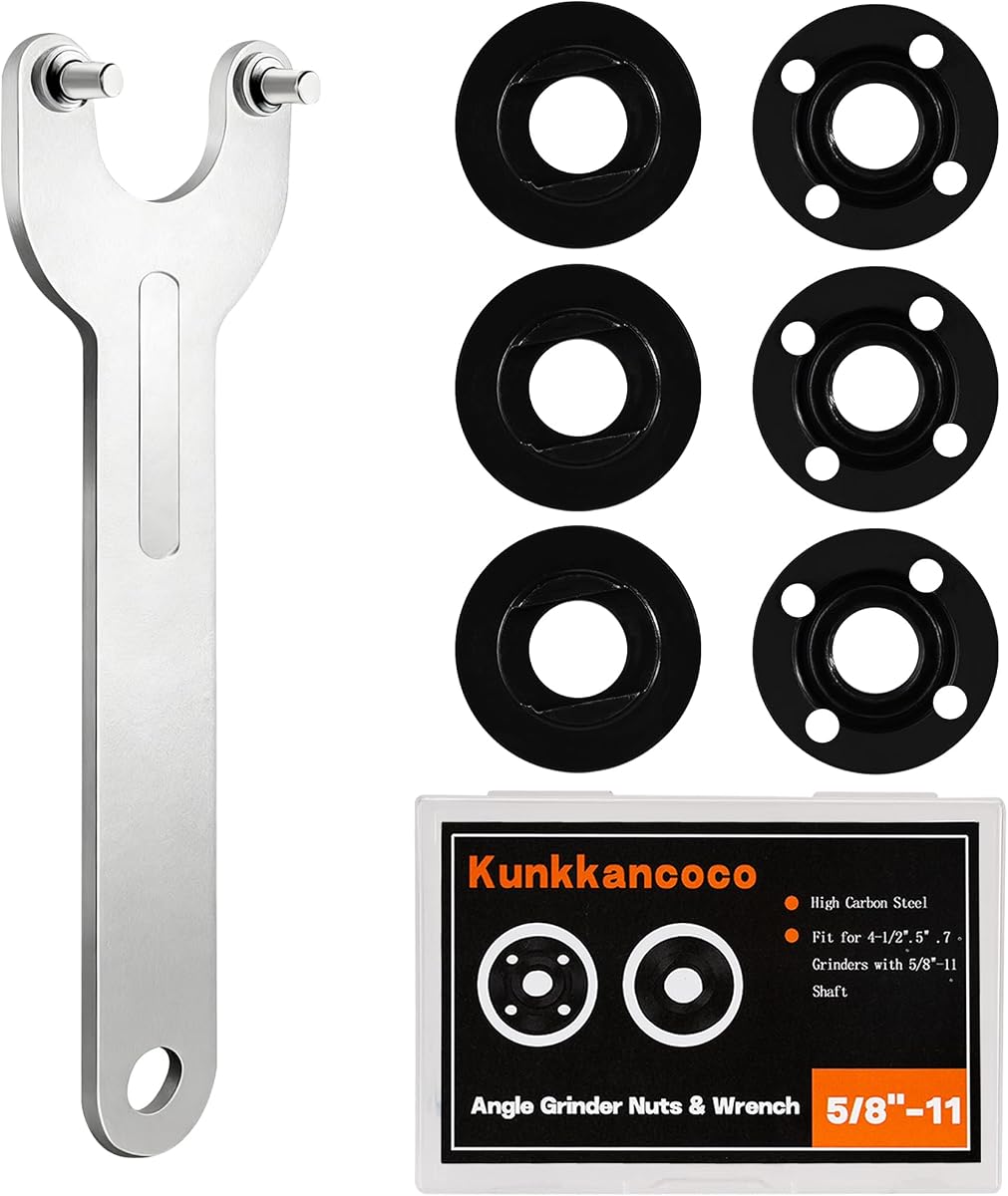 7PCS Angle Grinder Nut Angle Grinder Wrench Kit,5/8-11 Flange Metal Lock Nut, Compatible with Milwaukee, Dewalt, Ryobi, Bosch, Metabo, Makita1, Black Decker 4.5" 5" Grinder Parts