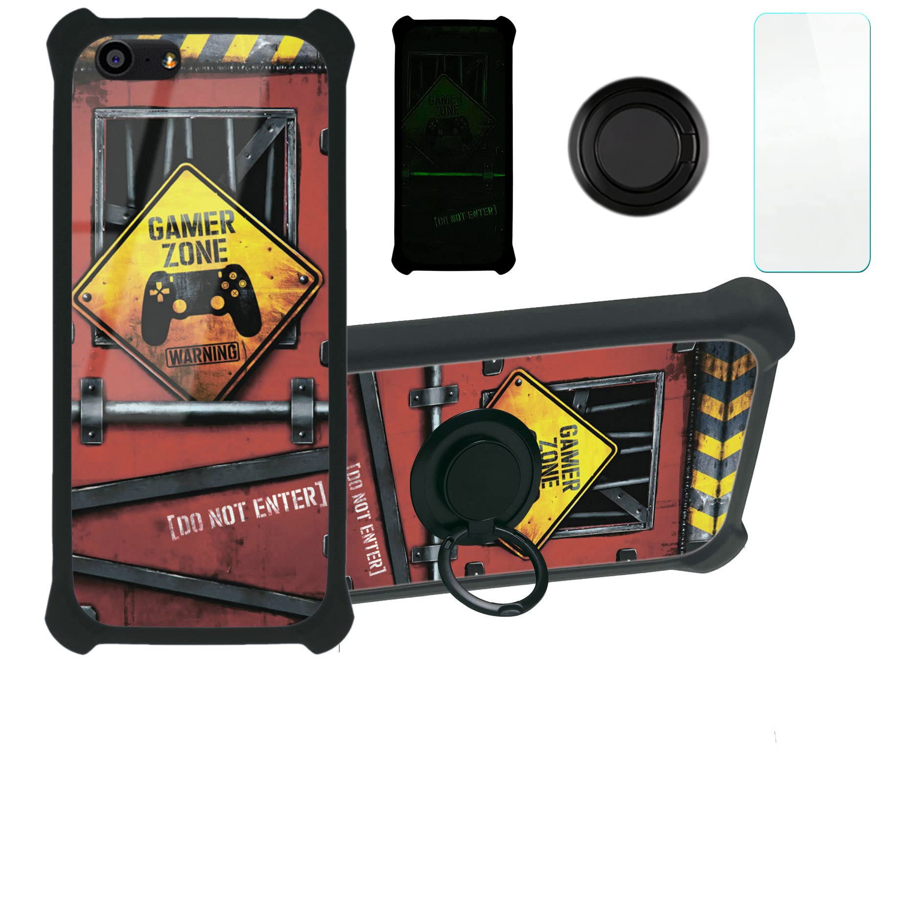 Orbic Wonder 5.5 Case Compatible with Orbic Wonder 4G LTE Verizon Prepaid Phone Case Cover [with Tempered Glass Screen Protector][Hard PC + Soft Silicone][Ring Support] [Luminous Effect] YGH-JGP