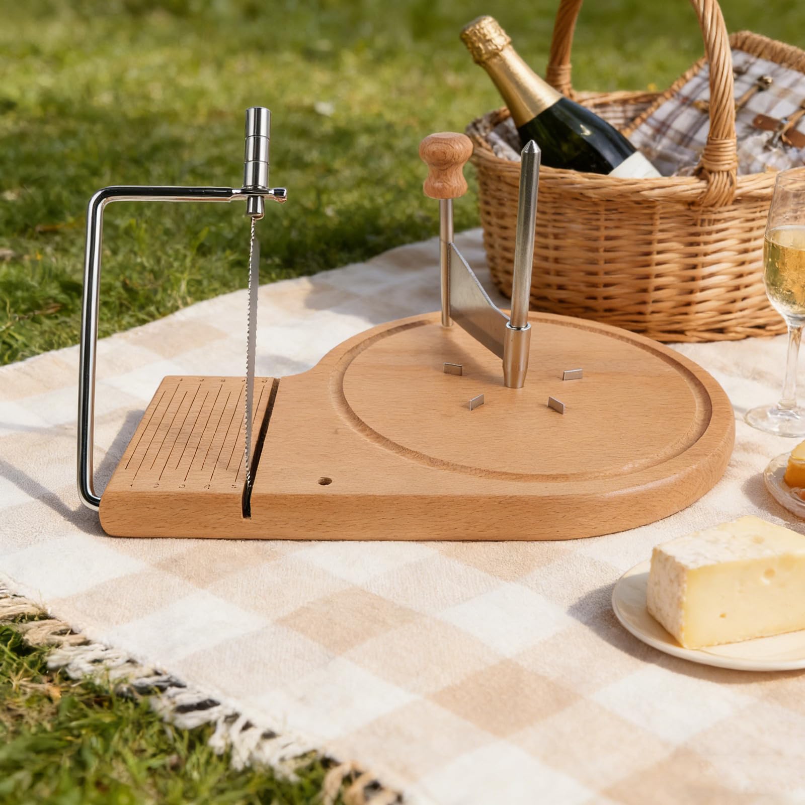 Rallador de Queso Rotatorio Manual de Cocina Manivela | Base Beige de Madera y Metal, Portátil para Cocina y Exterior, Apto para Queso y Trufas