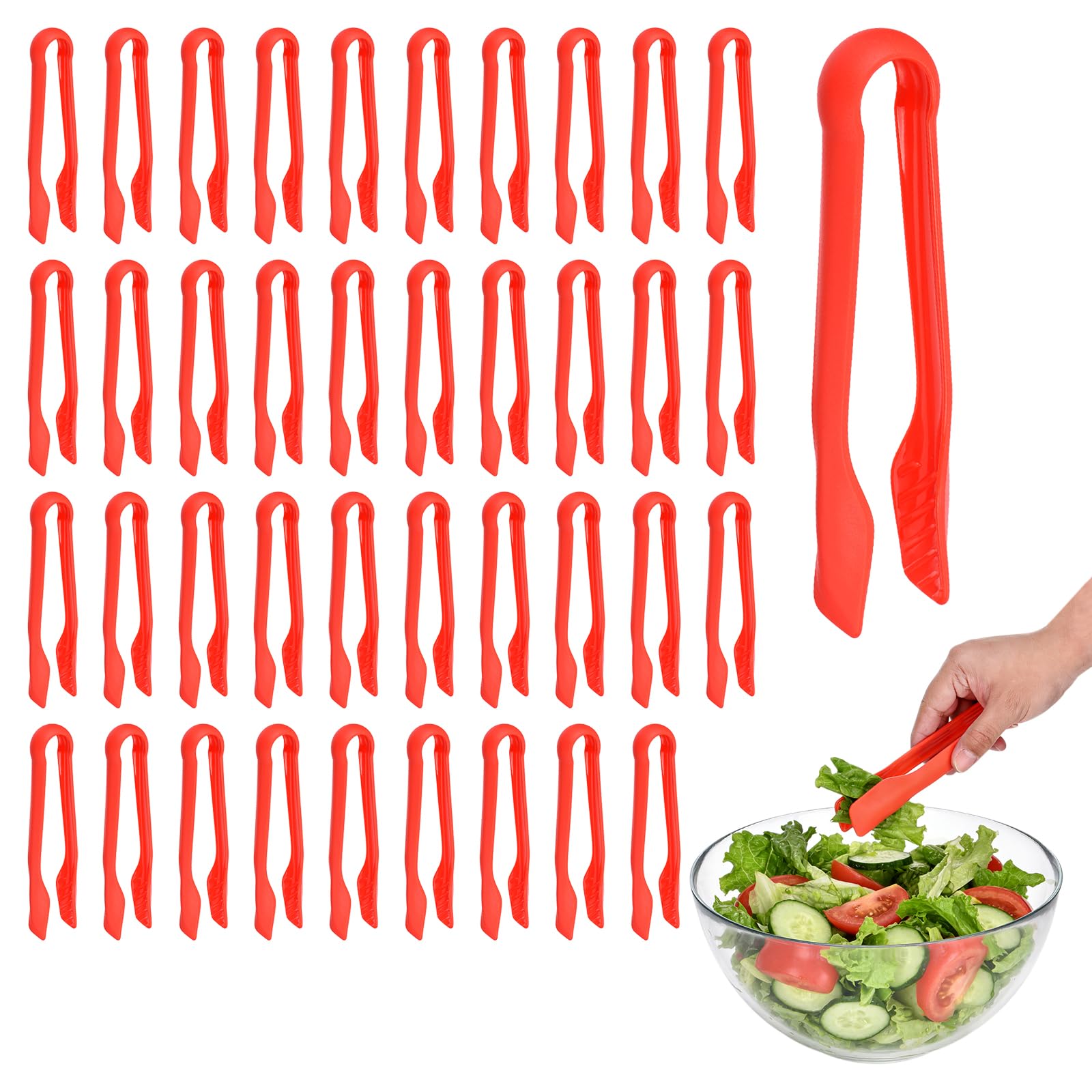 QUARKZMAN 40 Pezzi Pinze Per Tostapane, 8 Pollici Pinze Da Cucina Per Servire Pane Insalda Clip Resistente Al Calore Alimenti Cucinare Cottura BBQ Strumenti Buffet, Rosso