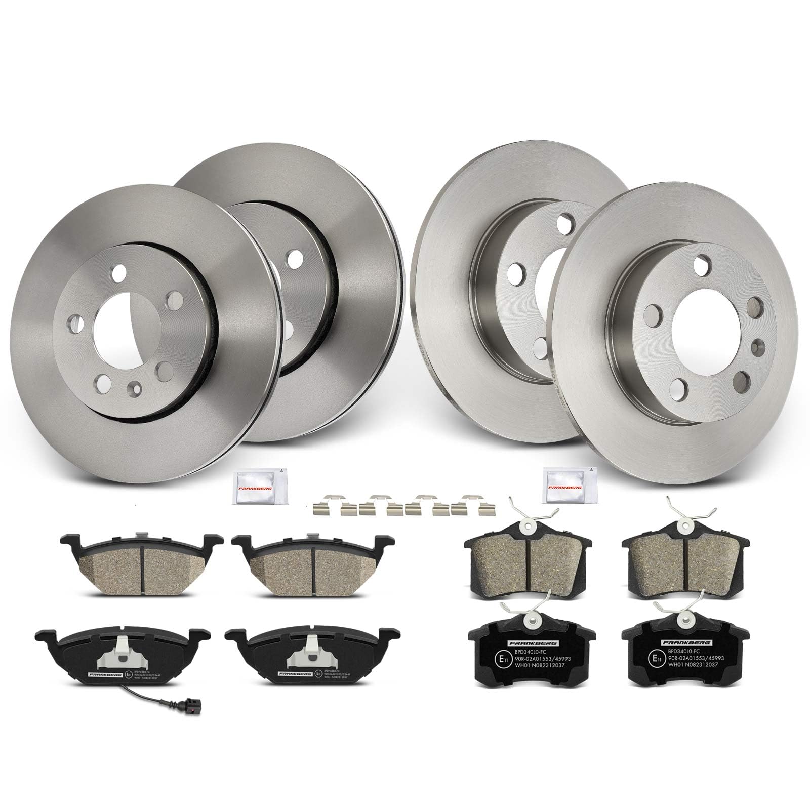 Frankberg Bremsensatz inkl. 4x Bremsscheiben + 8x Bremsbeläge Vorne Hinten Kompatibel mit Golf IV 1J1 Fabia II 542 Polo 9A 9N R.o.o.m.s.t.e.r Replace# 5Z0615301B