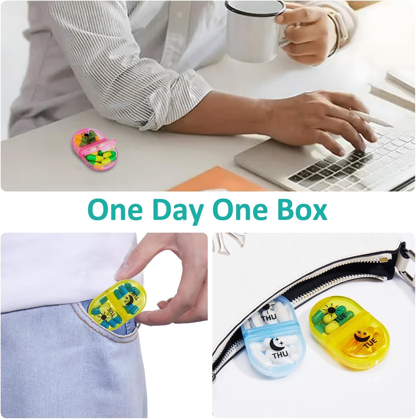Rabbonix Weekly Medicine Organizer Box 02 Times a Day, Daily Tablets Container Case Travel Pill Box For 07 days | Clear And Multicolor | 01 Pcs 3
