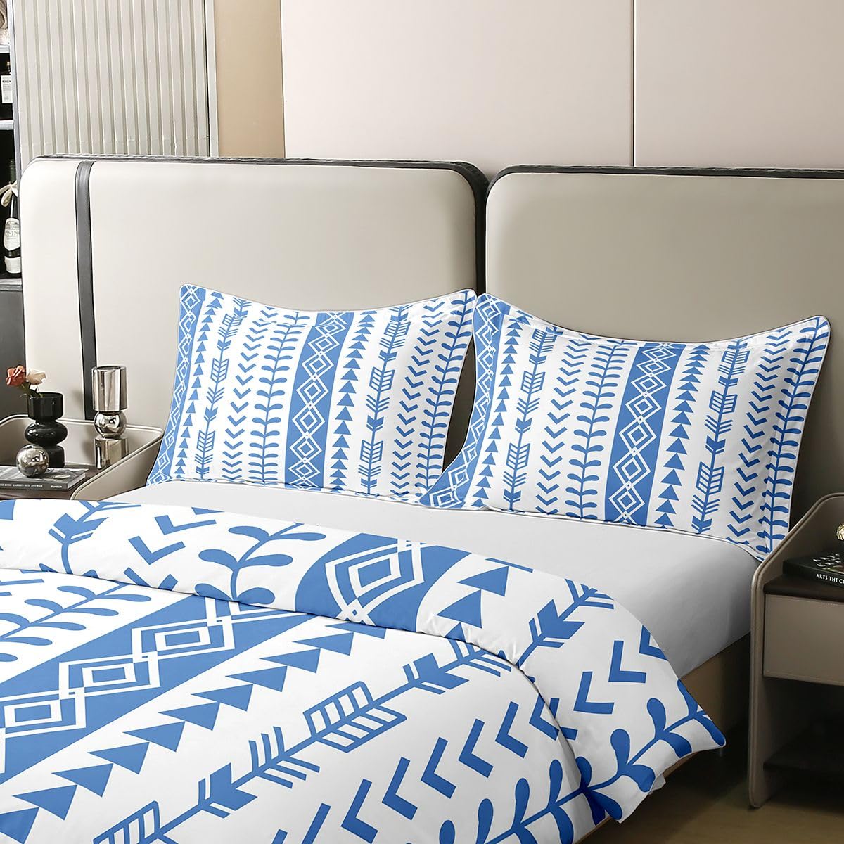 Homewish Boho Arrow poszewka na kołdrę podwójna z 2 poszewkami na poduszki - niebieski zachodni aztecki zestaw pościeli bawełna południowo-zachodnia rdzenna czeska poszewka na kołdrę rustykalne