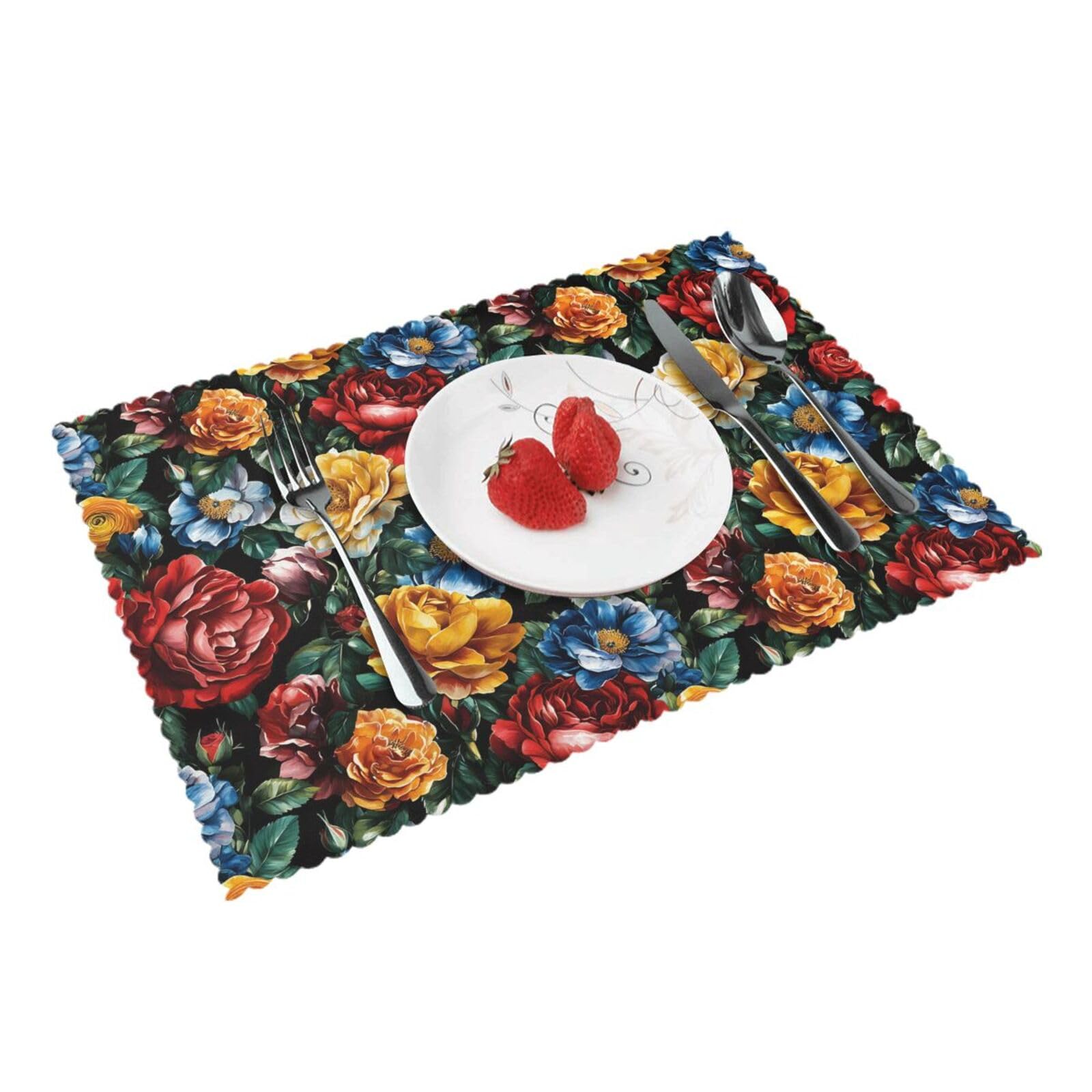 Vibrant Floral Pattern Placemats Set of 4 Print Table Mats Place Mats Table Decor for Kitchen Dining 12X18 in