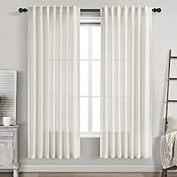 Vista 1 de Nanspring Cortinas de lino blanco crema de 72 pulgadas de largo, juego de 2 paneles para sala de estar, con pestaña trasera, cortinas plisadas