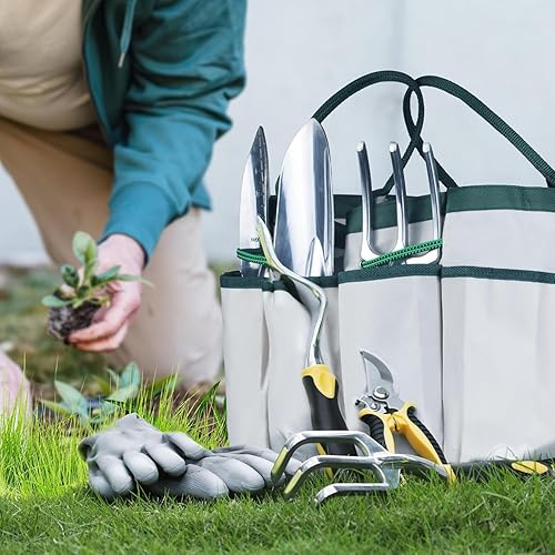 Miniatura 7 de Herramientas de jardín, 8 piezas de herramientas de jardinería resistentes con agarre de goma antideslizante, herramienta de jardín de acero