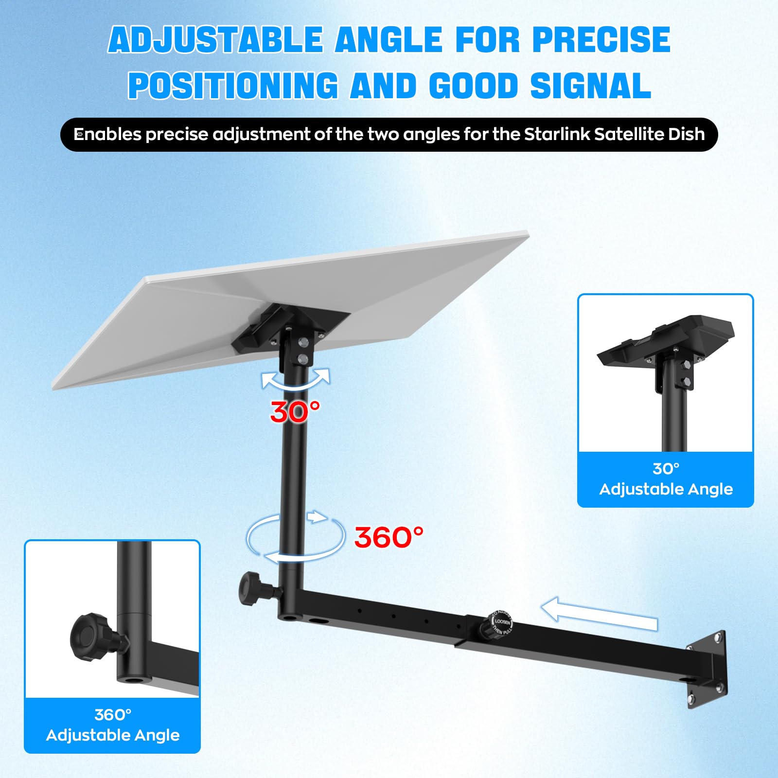 IMAYCC Supporto Starlink Gen 3,Scalabile Kit Di Montaggio Starlink V3 Regolabile 360 °con Adattatore per tubo Starlink Gen 3 Parete/Tetto per Standard Starlink Internet Satellite