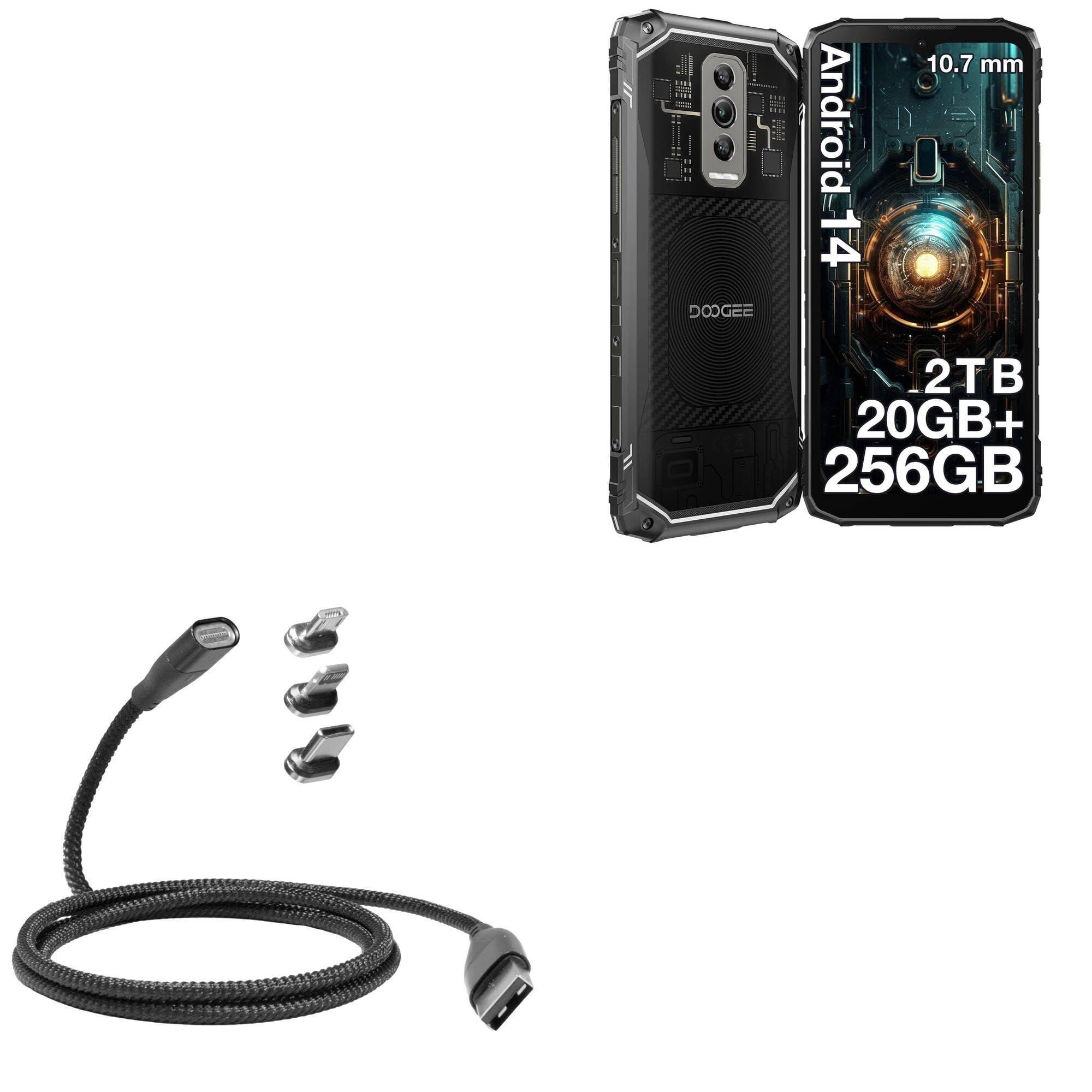 BoxWave Cable Compatible with Doogee Blade10 Ultra - MagnetoSnap PD AllCharge Cable (100W), Magnet Charging Braided USB Type-C Micro - Jet Black