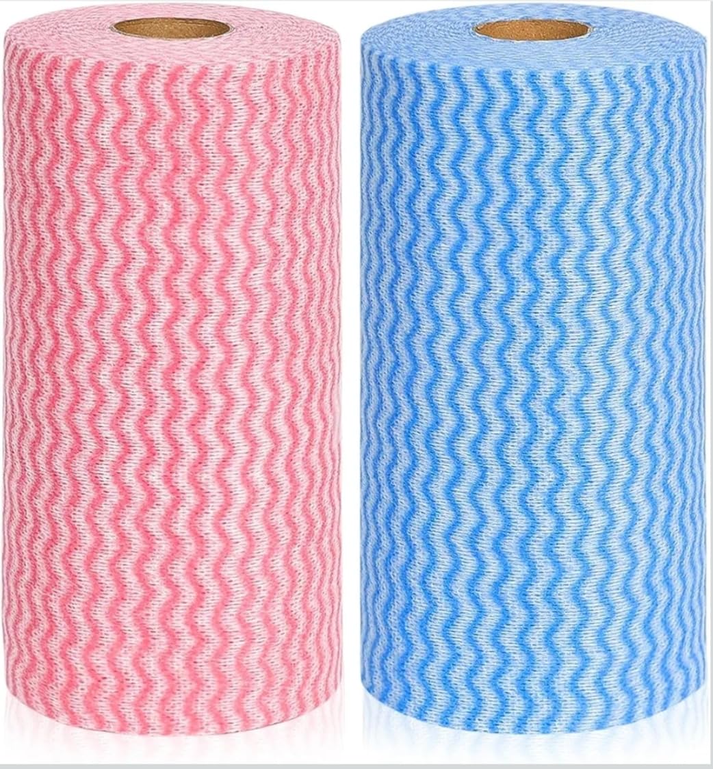 Non Woven Reusable Kitchen Towel Roll 160 Pulls 2 Rolls | Super Absorbent, Washable & Reusable, Lint-Free Quick Dry, Multipurpose Cleaning, Pink & Blue-image-44