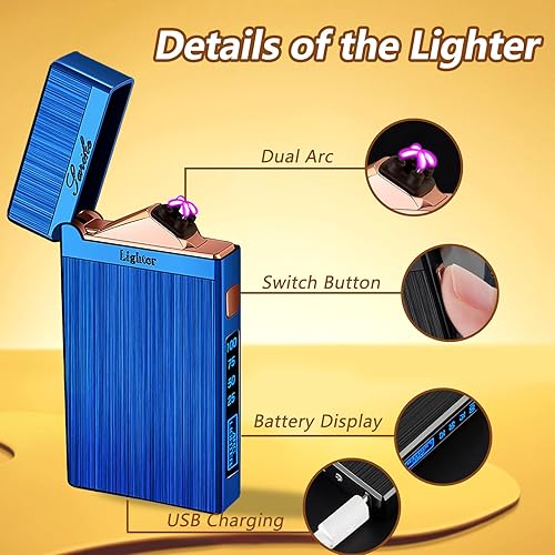 Miniatura 5 de TIKIUKI Encendedor electrónico recargable por USB, sin fuego, a prueba de viento, de arco de plasma, encendedor de lujo a la moda con indicador LED,