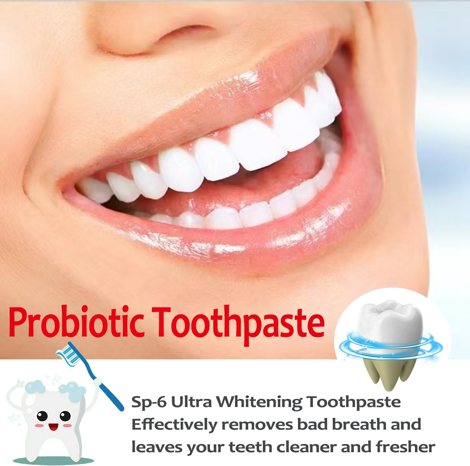 SP-6 Probiotics Whitening Toothpaste, with 6 Probiotics Enhanced Formula Brightening Toothpastes for Teeth Whitening and Gum Health, Fluoride-Free, Fresh Breath with Mint Flavor (1 PC) image 2