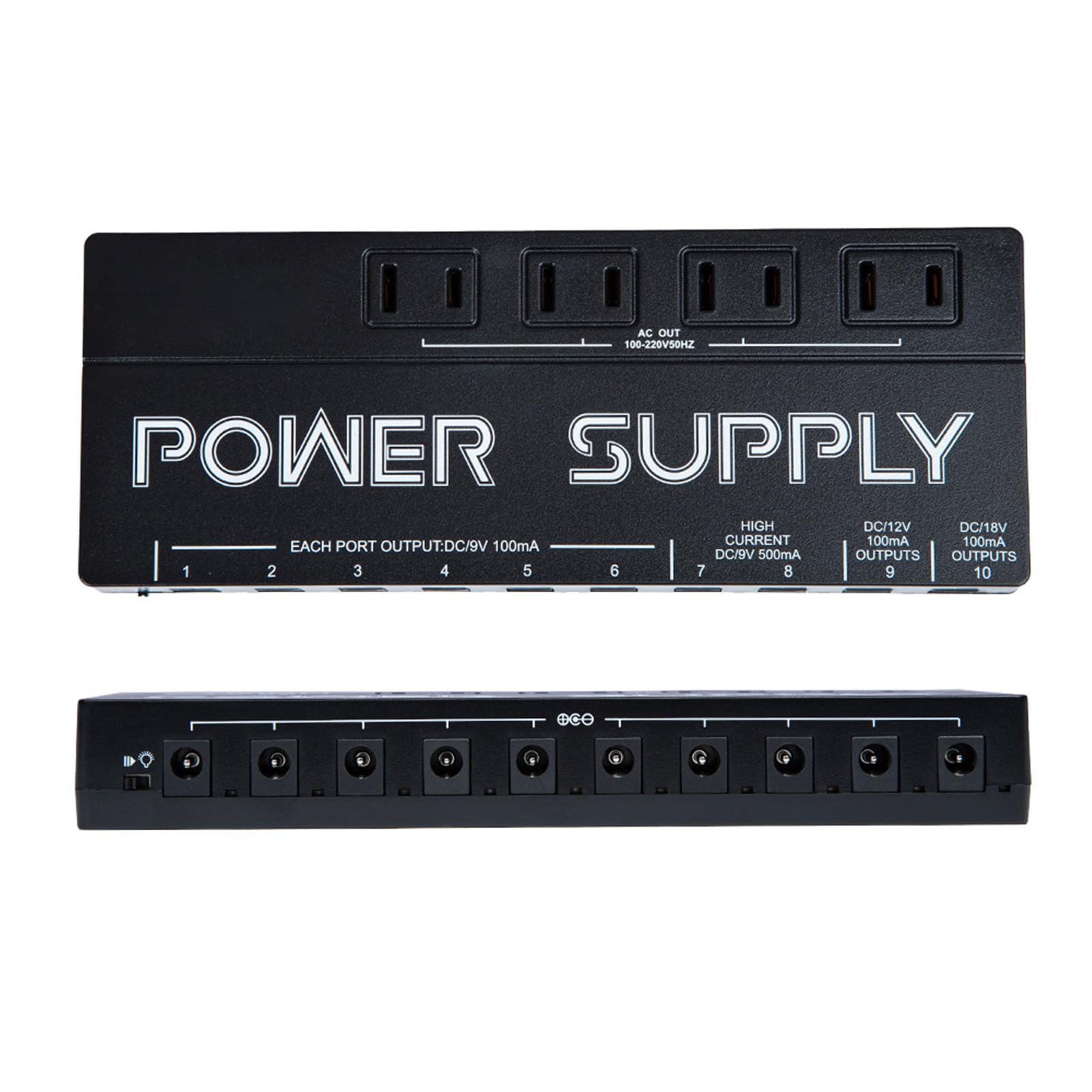 Eacam Alimentatore per Pedali Effetti per Chitarra 10 Uscite di Riduzione del Rumore 9V 12V 18V Custodia in Lega di Alluminio Pedaliera Basso Chitarra (Spina europea)