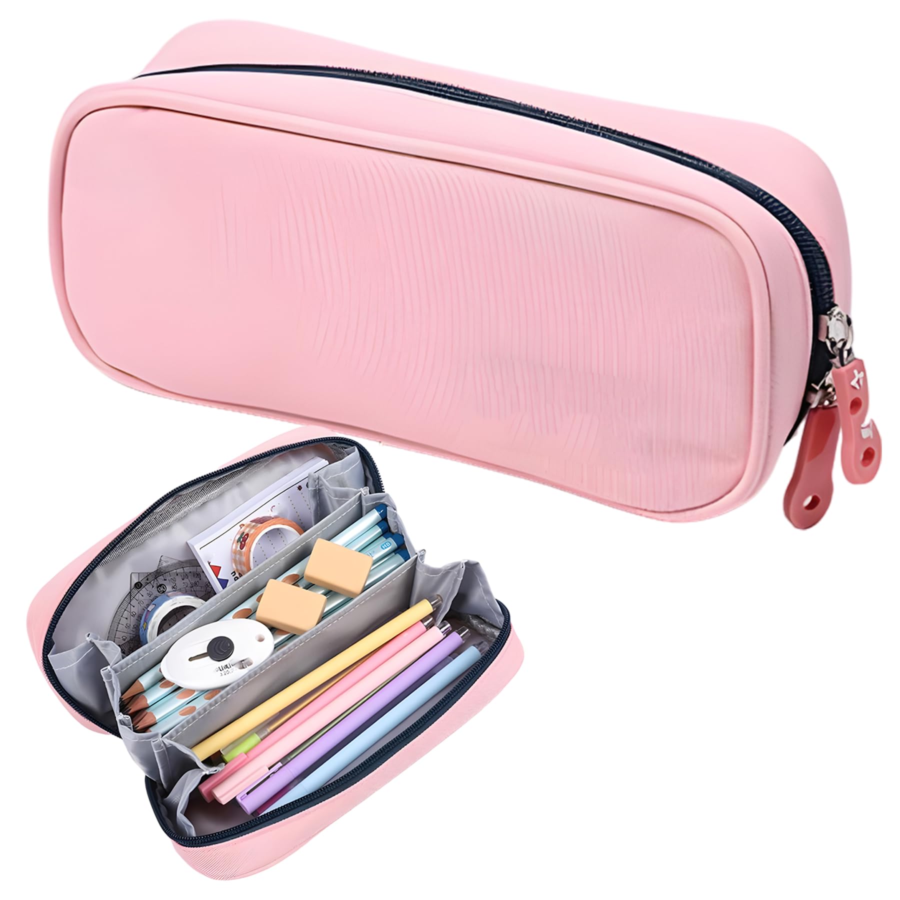 WISHKEY Classic Expandable Pencil Case Stationery Pouch, Stylish Zipper Pencil Box with Pen Holder, Large Capacity Pencil Pouch Storage Box, School Supply Organizer for Students (Pack of 1, Pink) (B0D3YYWDMZ) Amazon Price History, Amazon Price Tracker