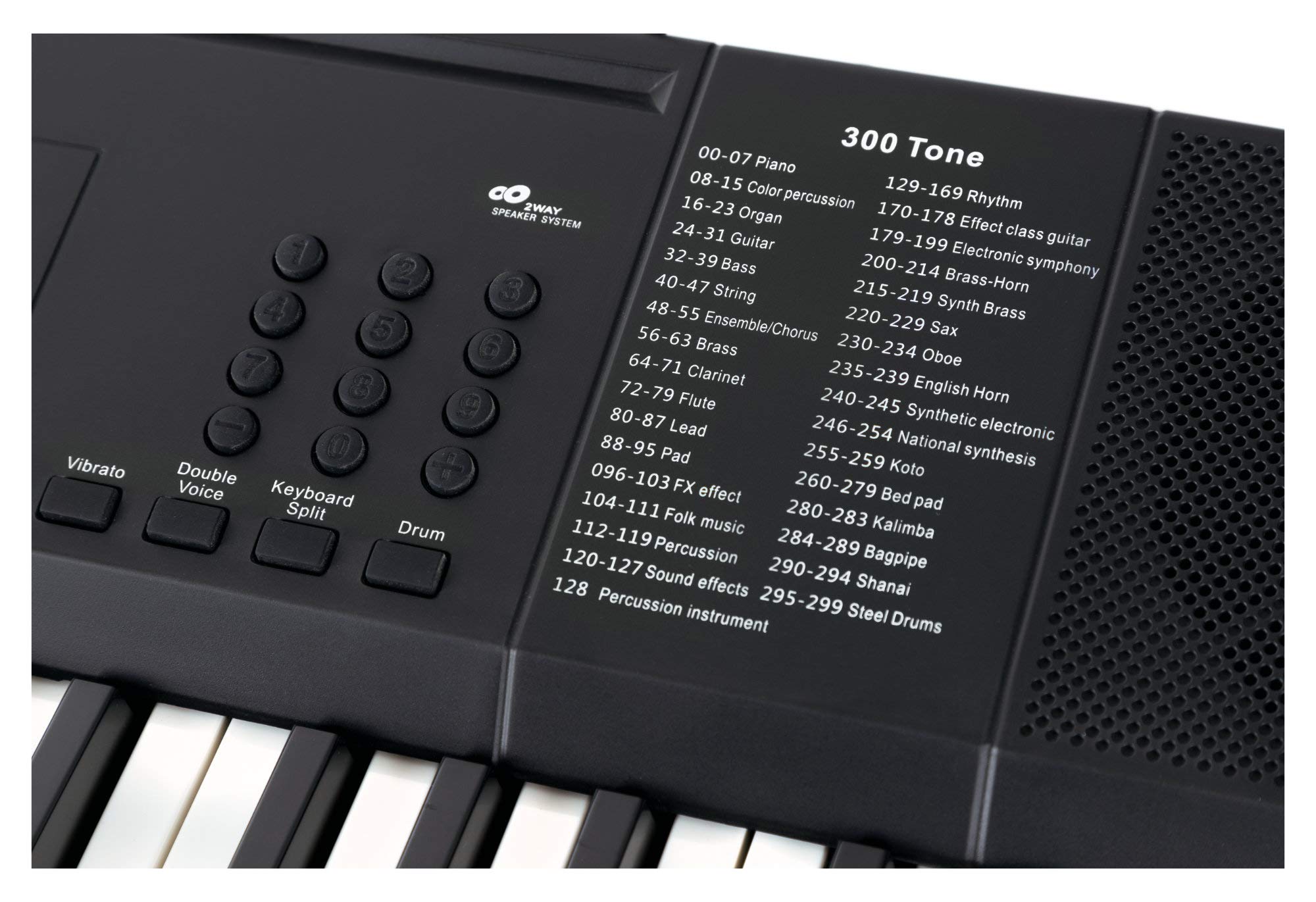 FunKey 61 Edition Nero, 300 suoni, 300 ritmi, 40 brani demo, Metronomo | Sustain, vibrato, double voice, trasposizione, split tastiera, intro/ending, drum, Funzione di registrazione, Uscita cuffie