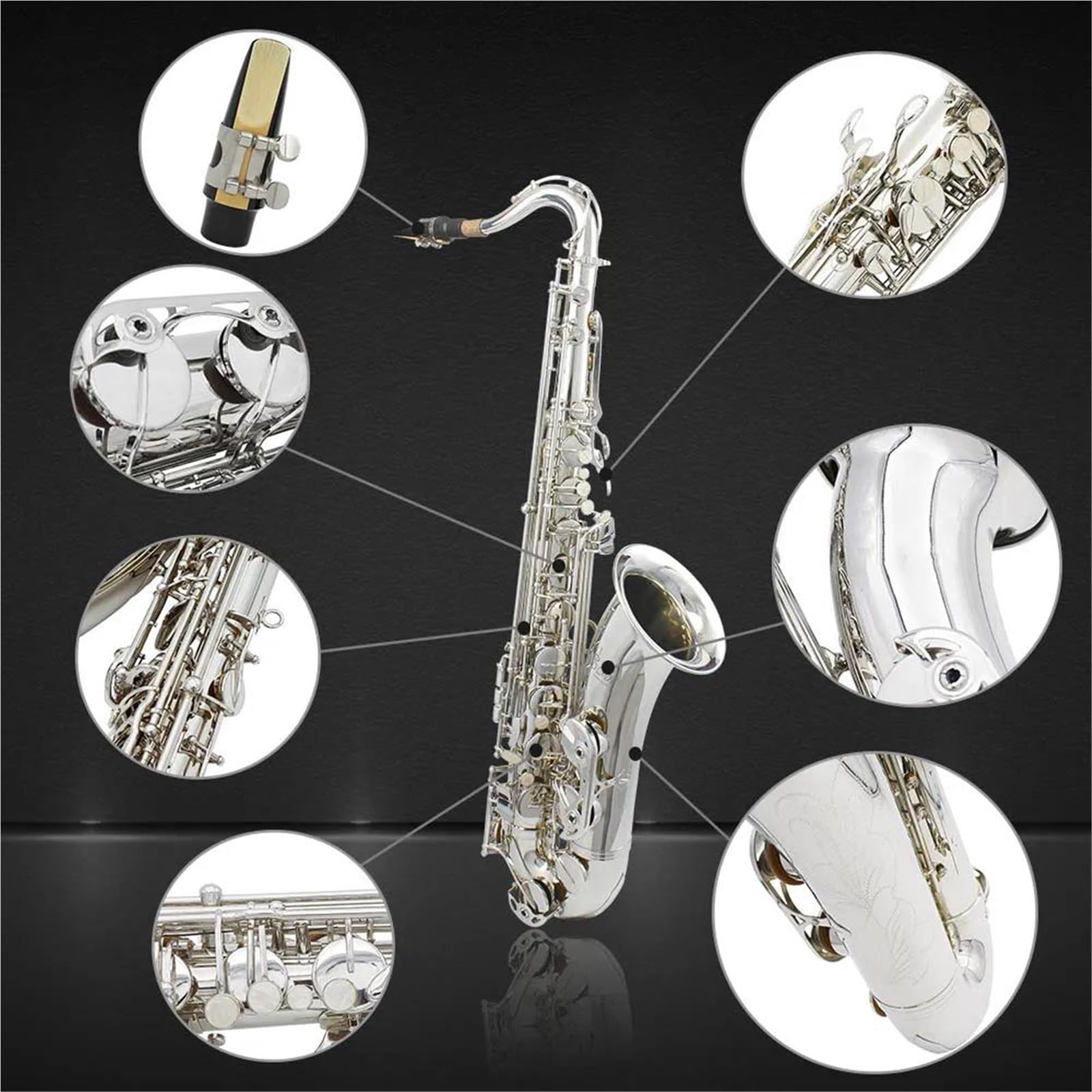 Sassofono Per Principianti Sassofono Tenore Argento Sib Corpo In Ottone Professionale Sax Tenore Sax Regolabile Con Accessori Set Per Principianti(Tenor Sax)