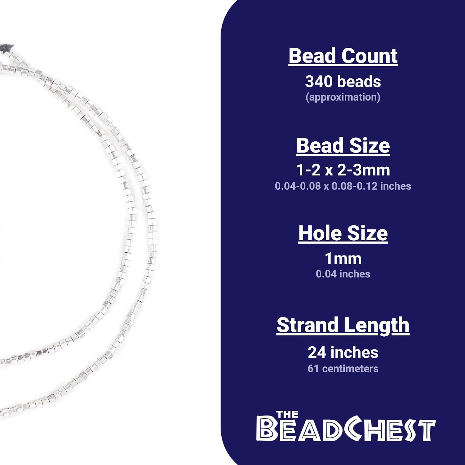 The Bead Chest Shiny Silver Prism Heishi Beads (3mm)