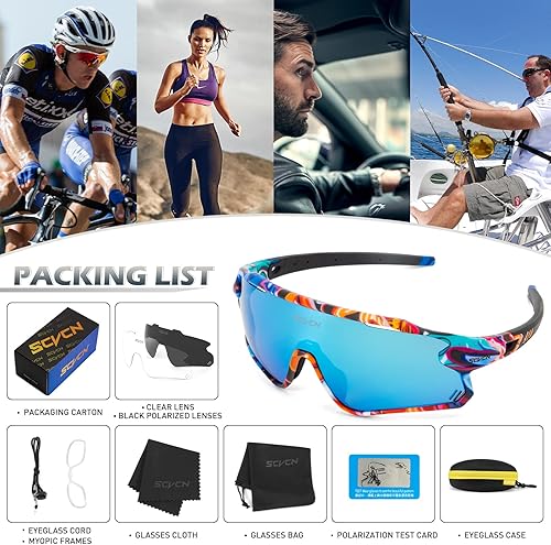 Miniatura 6 de SCVCN Gafas de sol deportivas para hombres y mujeres, polarizadas UV400 Mountain Bike MTB bicicleta de cristal con 3 lentes