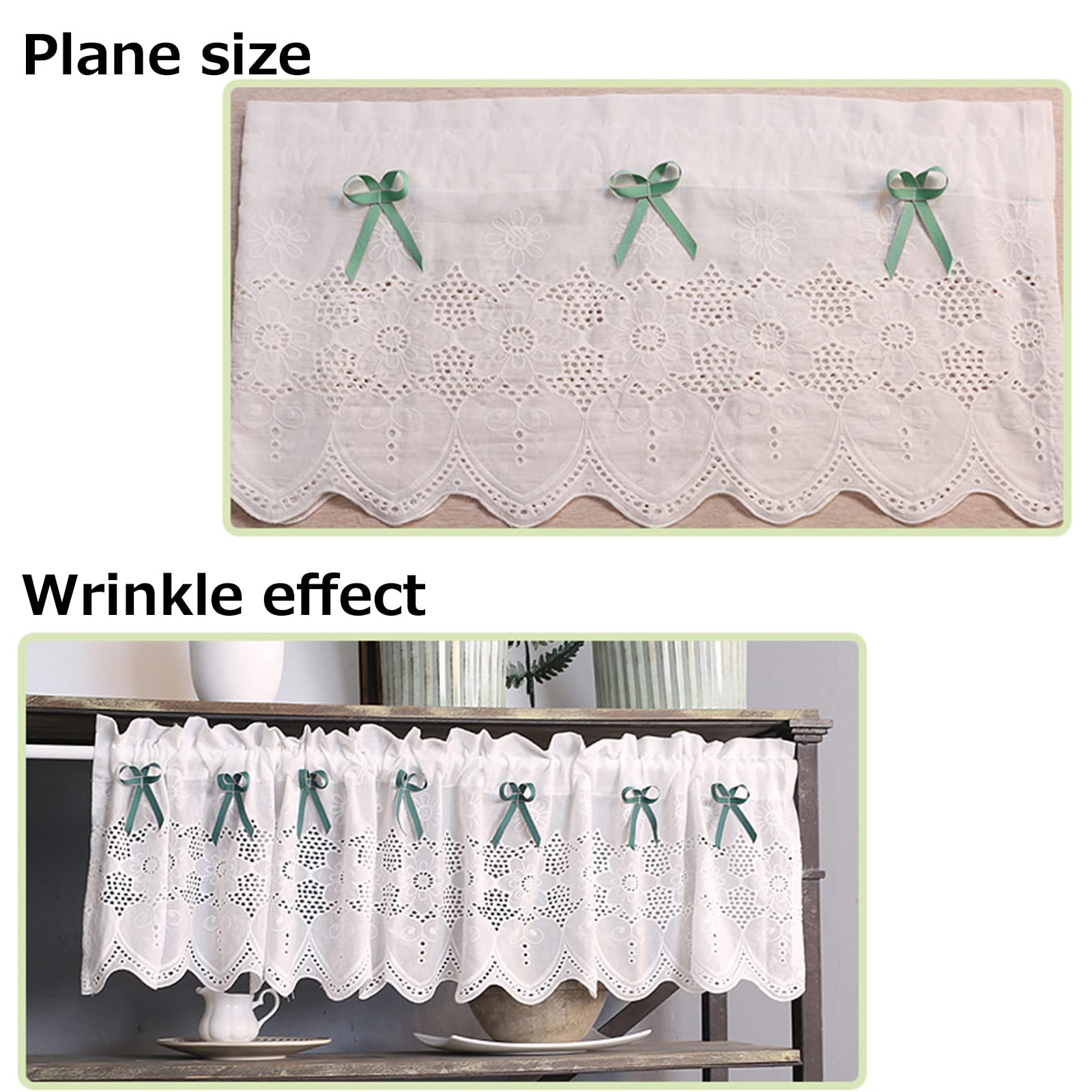 Groen verduisterend bistrogordijn, halve keuken gordijnen, korte gordijnen van linnenmix, cafe volant gordijn gordijnen, voor keuken/woonkamer/slaapkamer.(Size:W180xH45cm/70.8x17.7in
