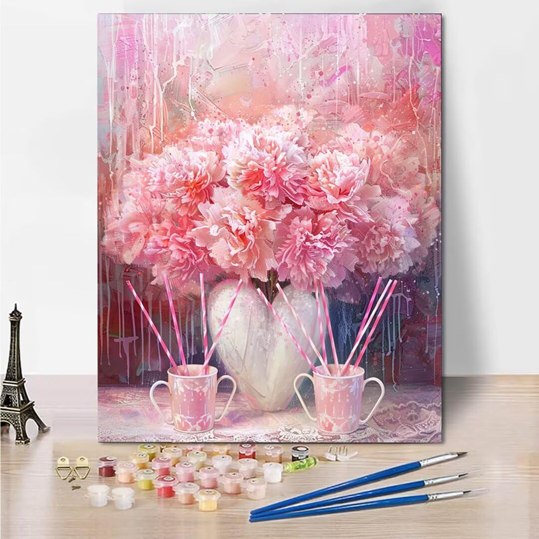 RNXAOPEN Peinture Numero Adulte Pink Flower - Activité Manuelle Adulte - Peinture Aquarelle - Loisir Creatif Adulte - Kit Loisir Créatif Enfant - Dès 298 Ans 70x95cm sans châssis en bois 7286-5